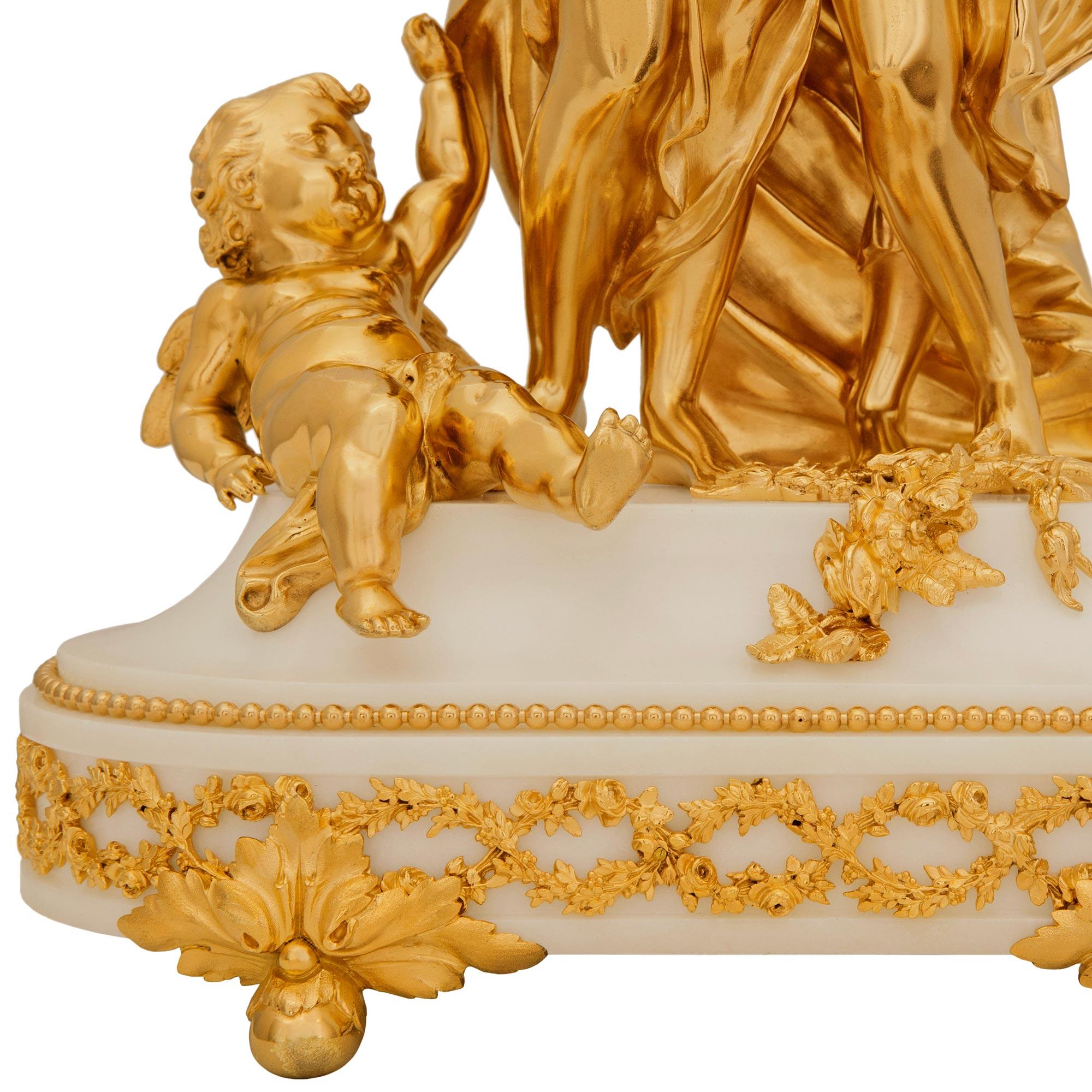 A French 19th century Belle Epoque Period marble and Ormolu clock garniture set For Sale 7