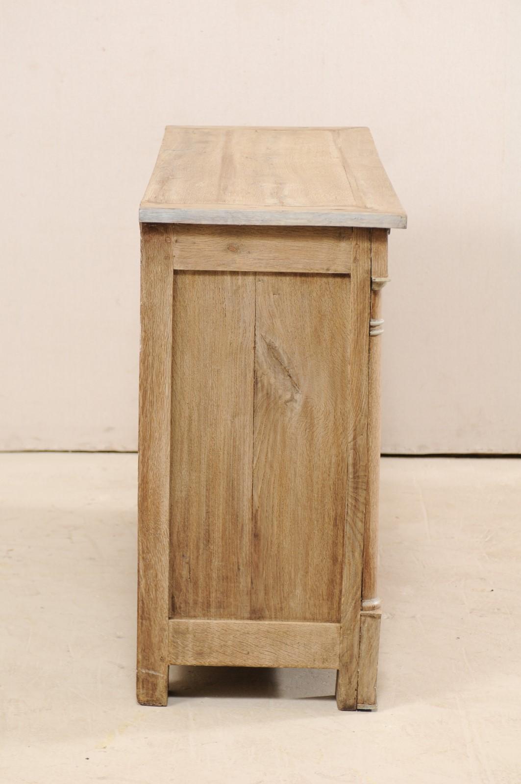 French Early 19th C. Bleached Oak Buffet Cabinet w/ Carved Column Side-Posts 5