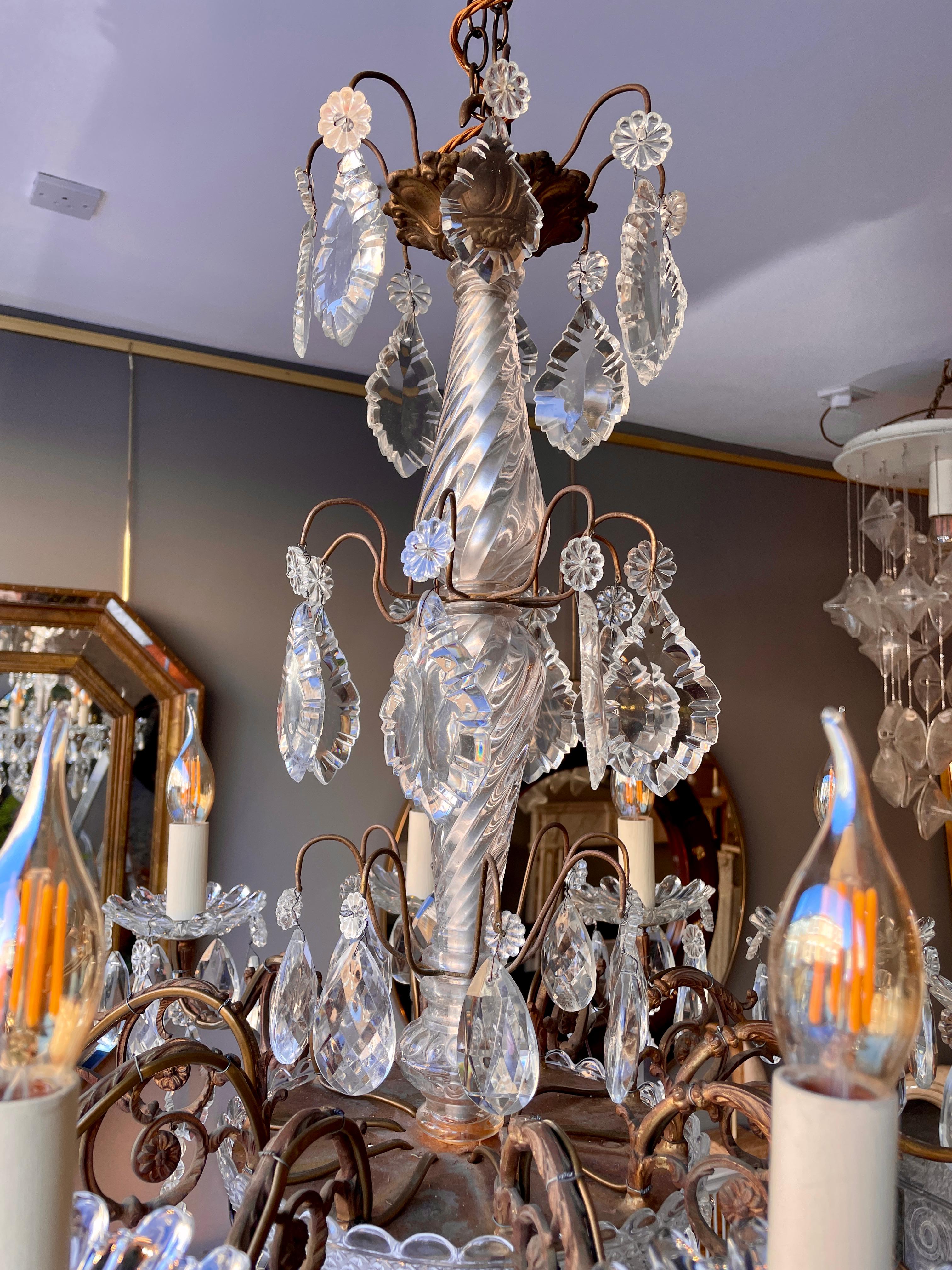 French 19th Century Bronze and Crystal Chandelier For Sale 6