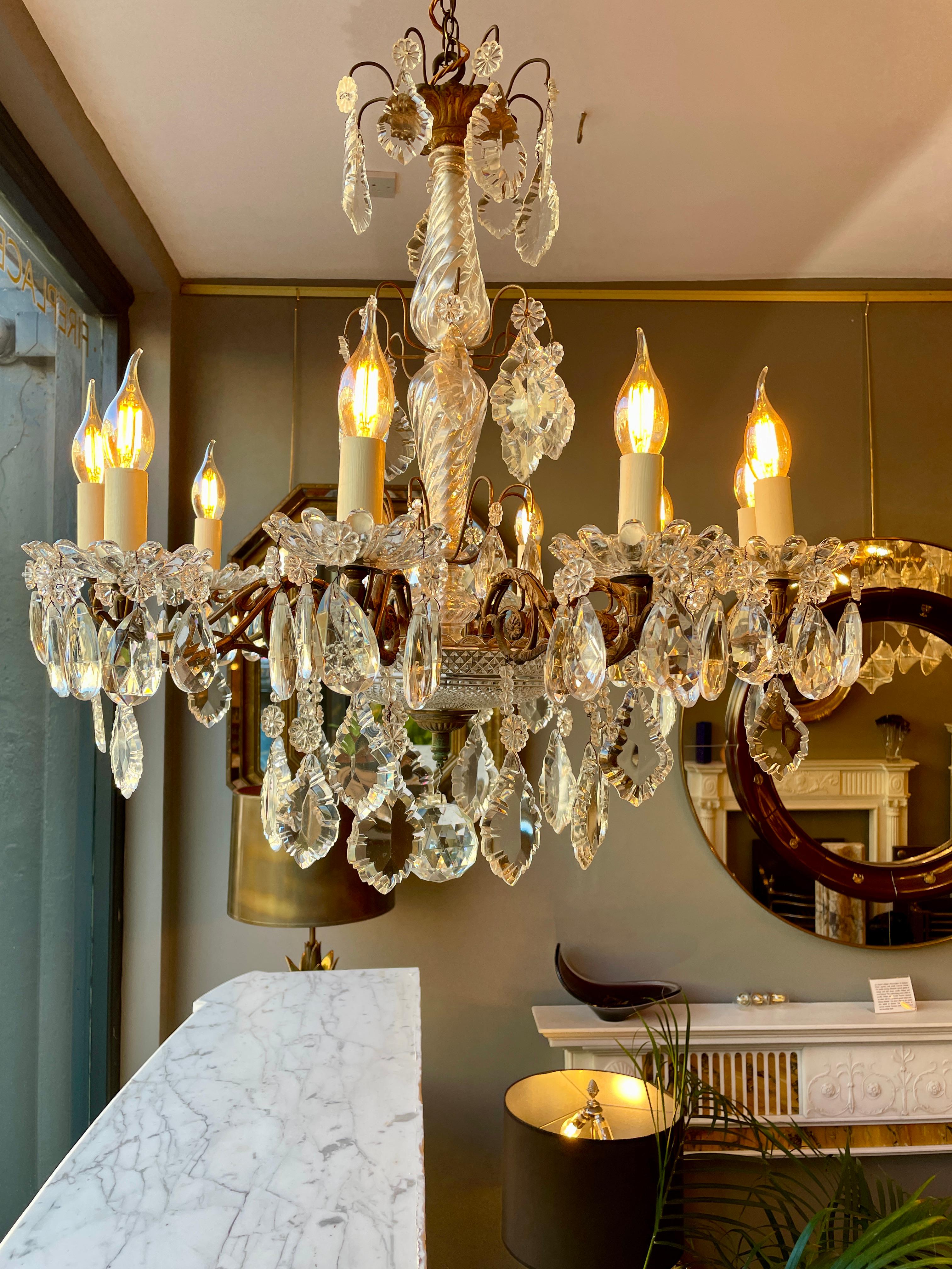 French 19th Century Bronze and Crystal Chandelier For Sale 9