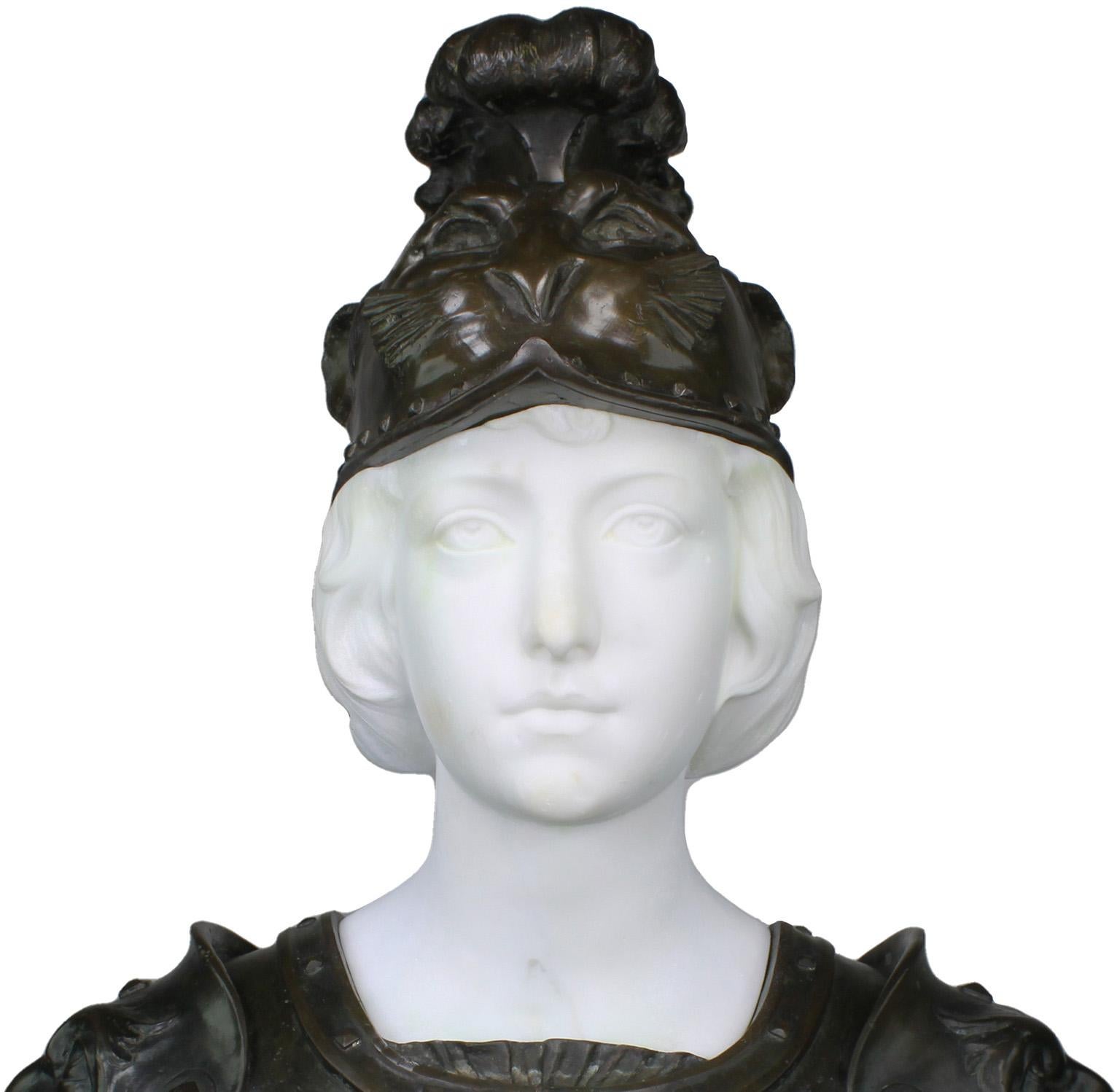 XIXe siècle Buste de Marianne en toute armure du 19ème siècle en bronze et marbre blanc en vente
