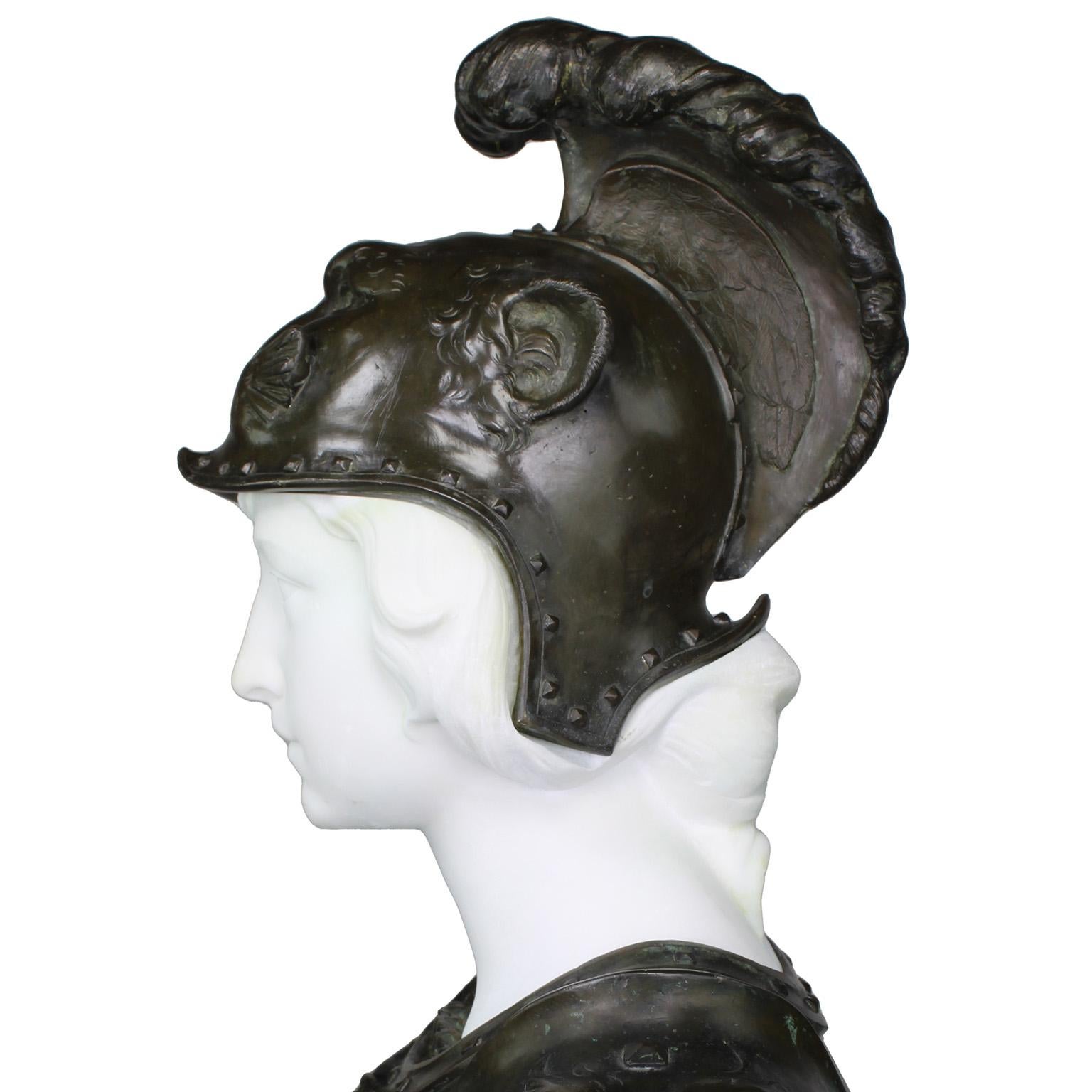 French 19th Century Bronze and White Marble Bust of Marianne in Full Armor For Sale 4