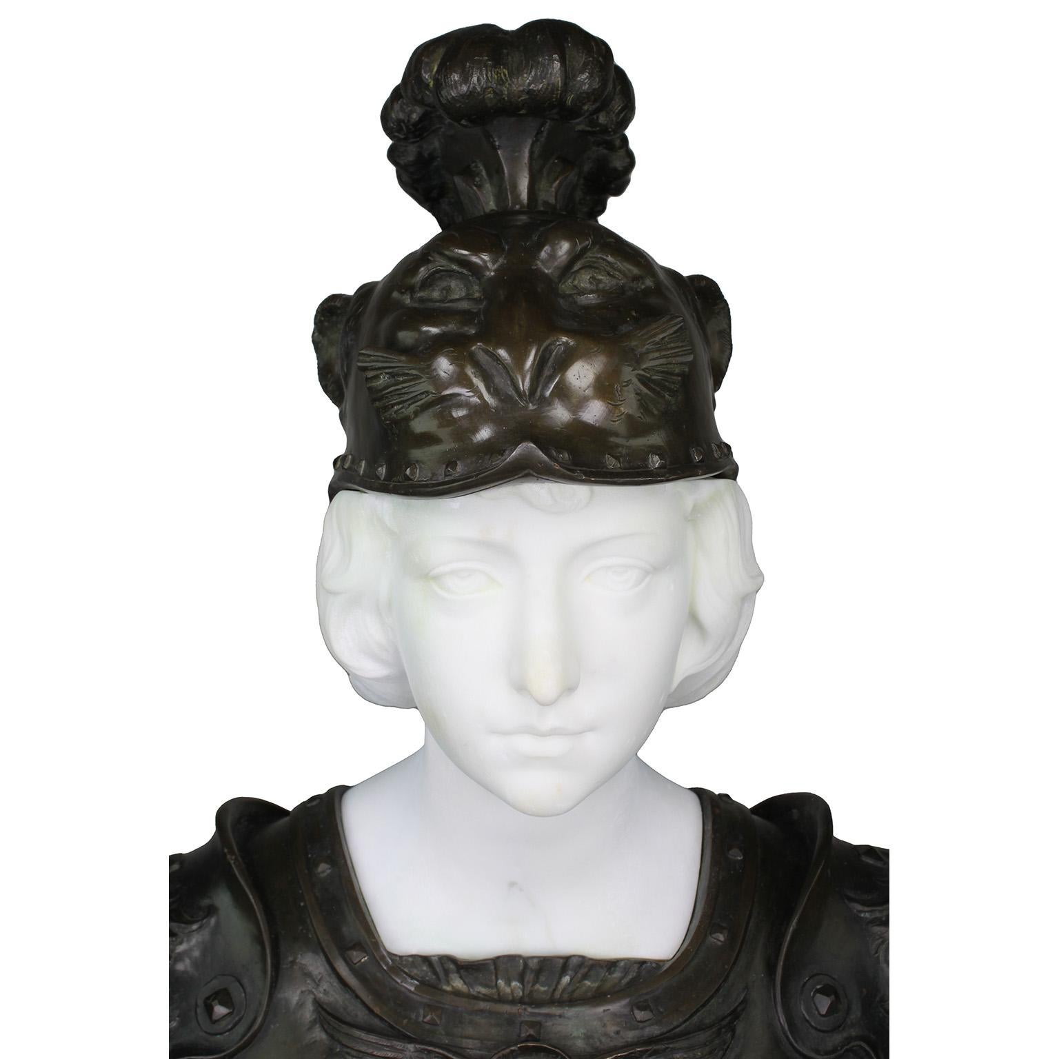 French 19th Century Bronze and White Marble Bust of Marianne in Full Armor For Sale 4