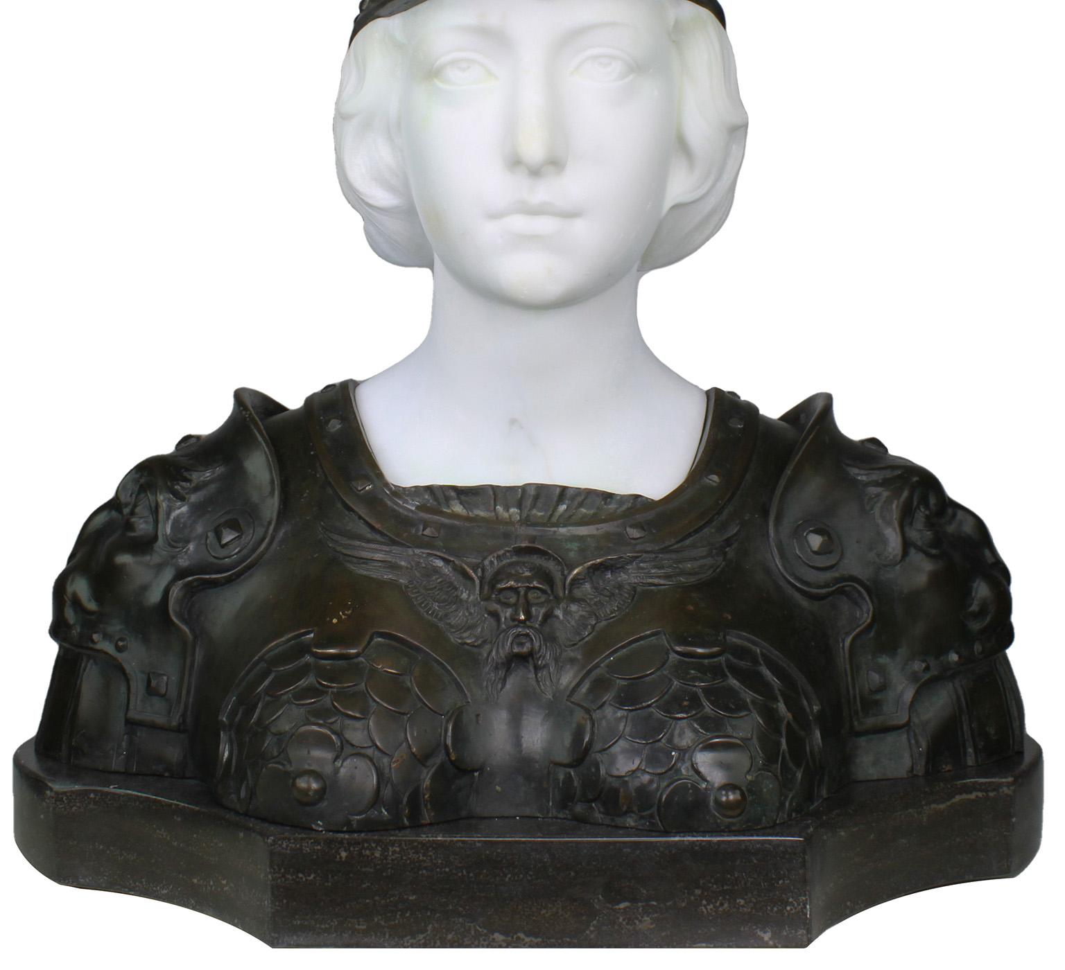 French 19th Century Bronze and White Marble Bust of Marianne in Full Armor For Sale 7