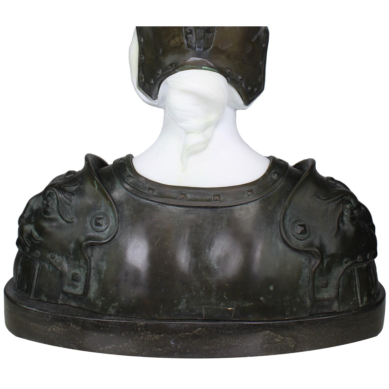 French 19th Century Bronze and White Marble Bust of Marianne in Full Armor For Sale 9