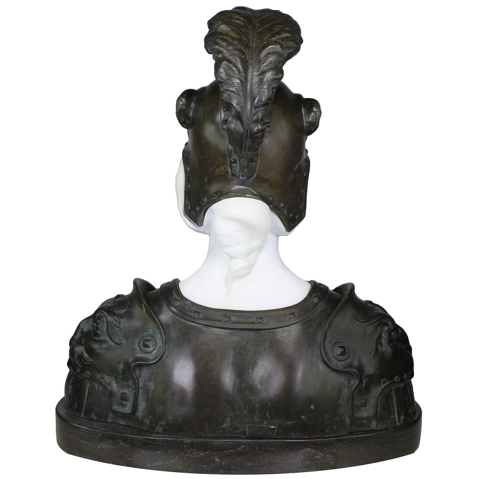 French 19th Century Bronze and White Marble Bust of Marianne in Full Armor In Good Condition For Sale In Los Angeles, CA