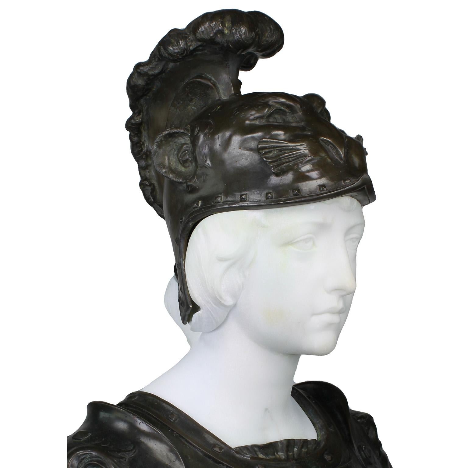 French 19th Century Bronze and White Marble Bust of Marianne in Full Armor For Sale 1