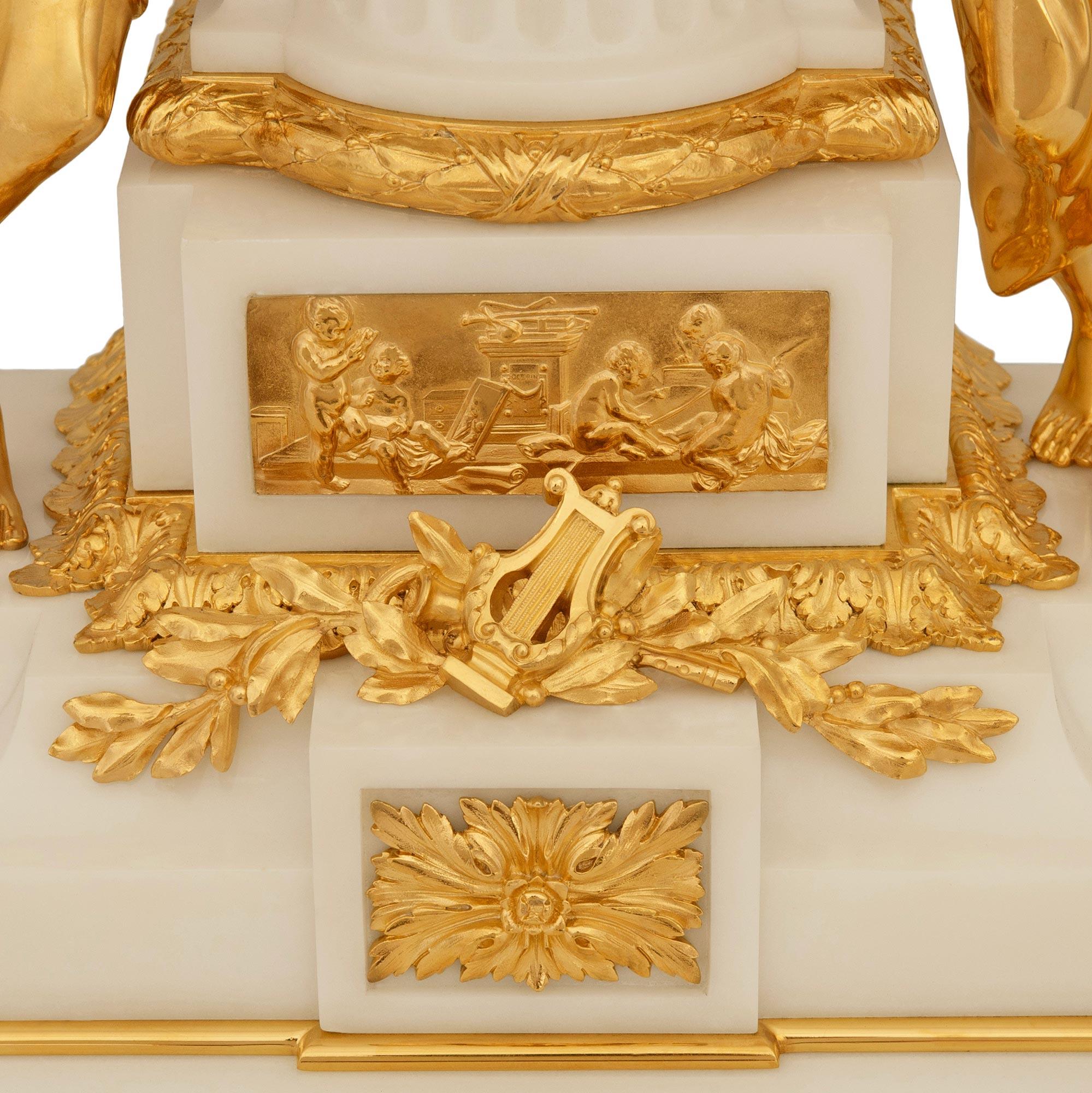 A French 19th century Carrara marble and Ormolu clock, by Mathieu Planchon For Sale 6