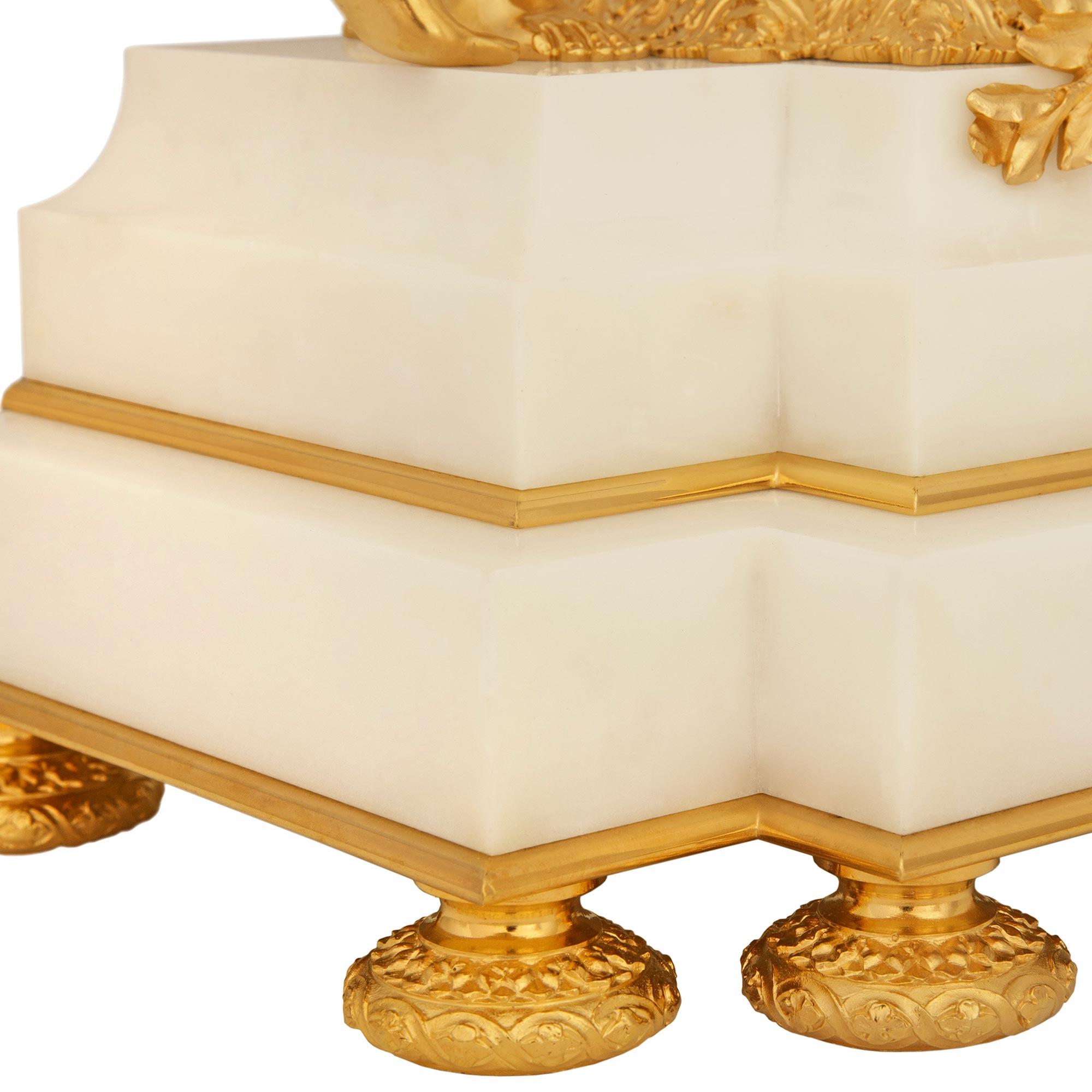 A French 19th century Carrara marble and Ormolu clock, by Mathieu Planchon For Sale 7