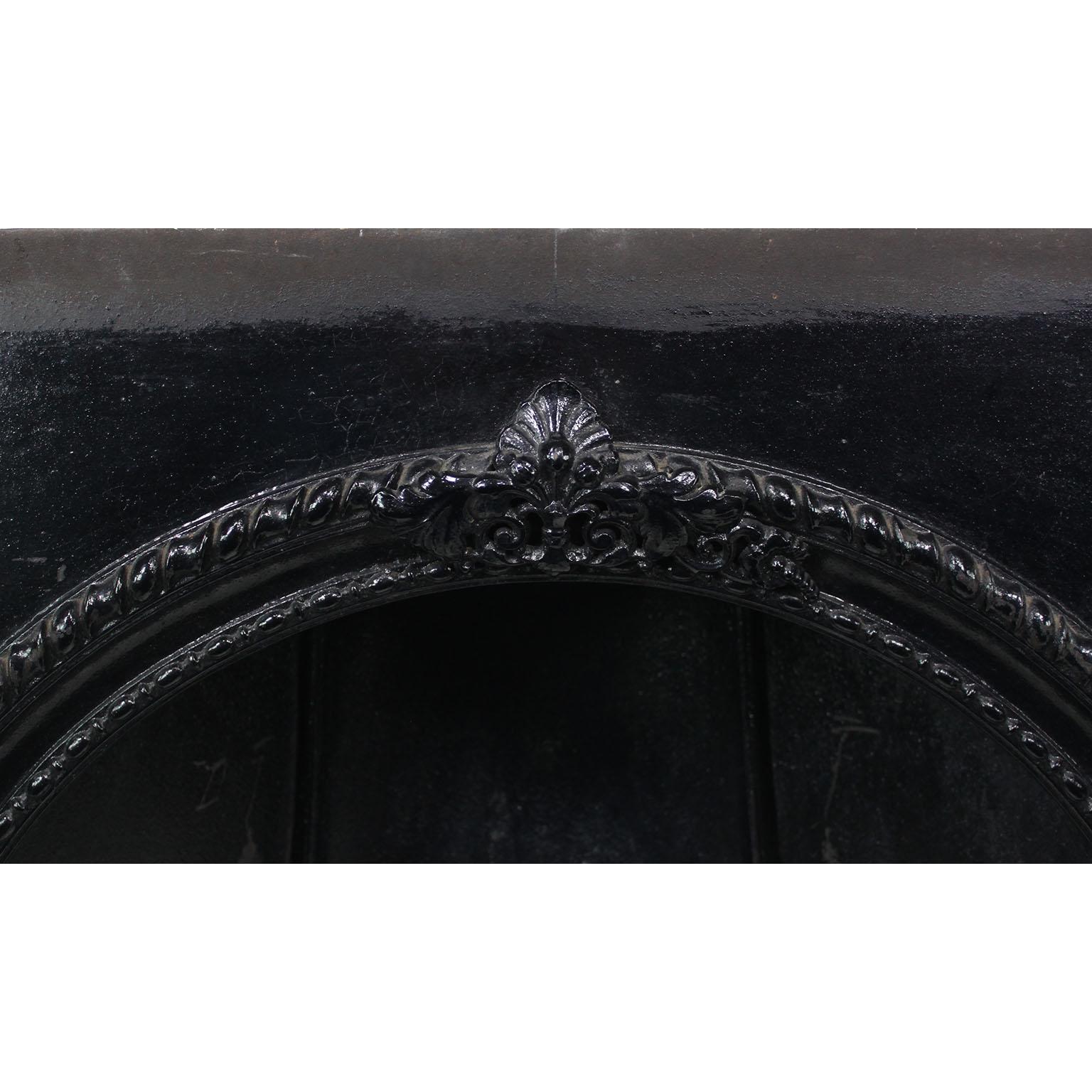 Colonial Revival A French 19th Century Cast Iron Fireplace Mantel Wood/Coal Register Insert Grate For Sale