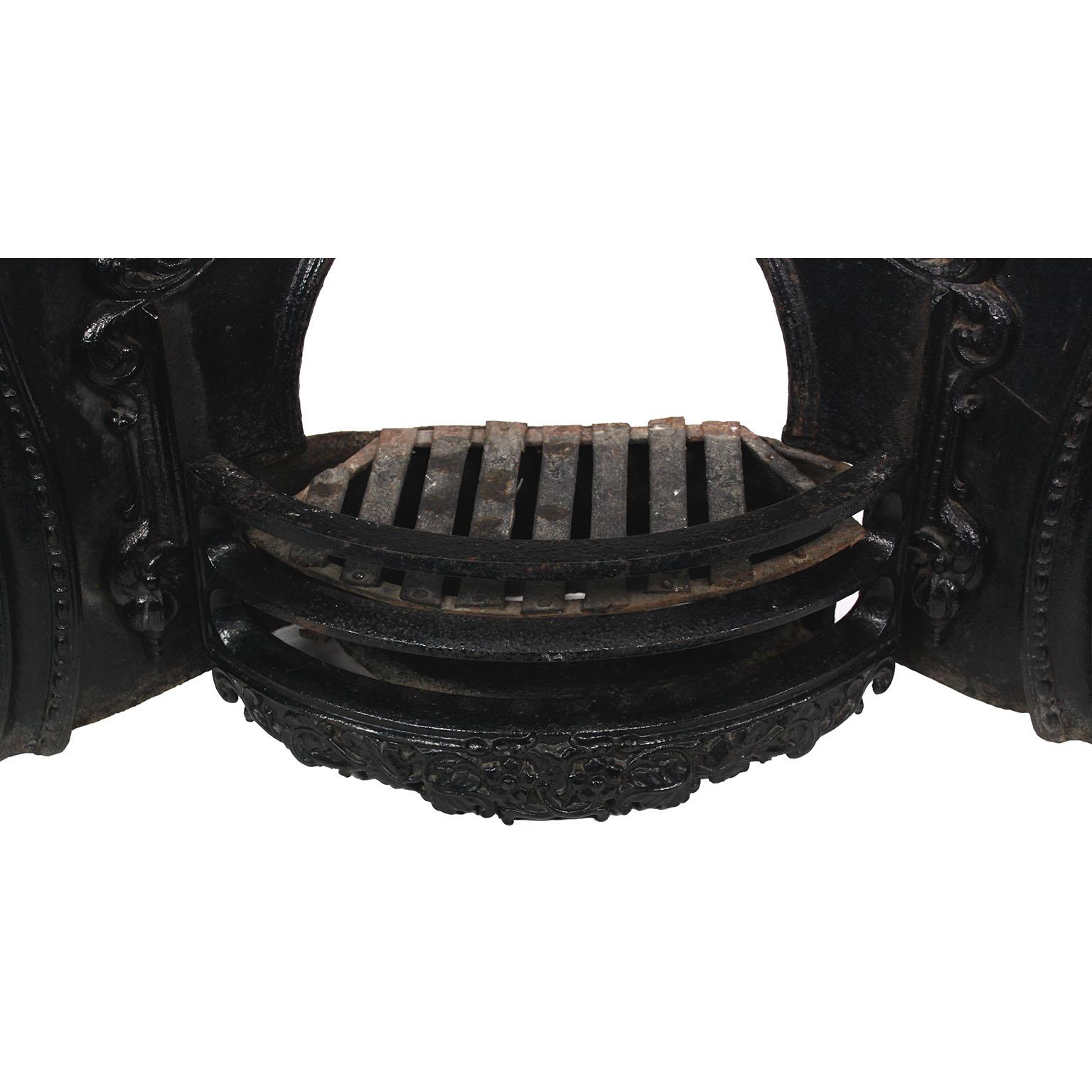 Metal A French 19th Century Cast Iron Fireplace Mantel Wood/Coal Register Insert Grate For Sale