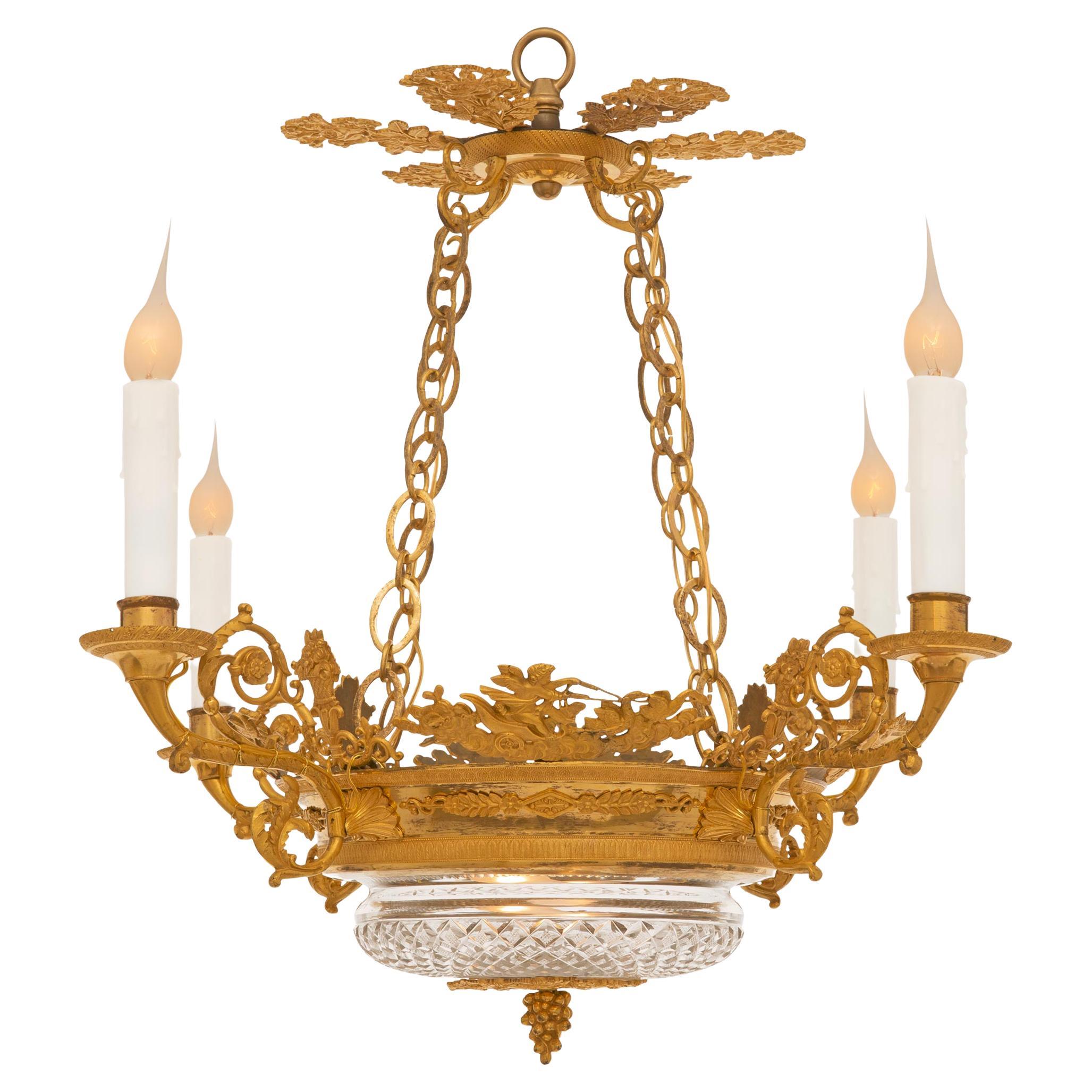 A French 19th century Charles X period ormolu and crystal chandelier For Sale