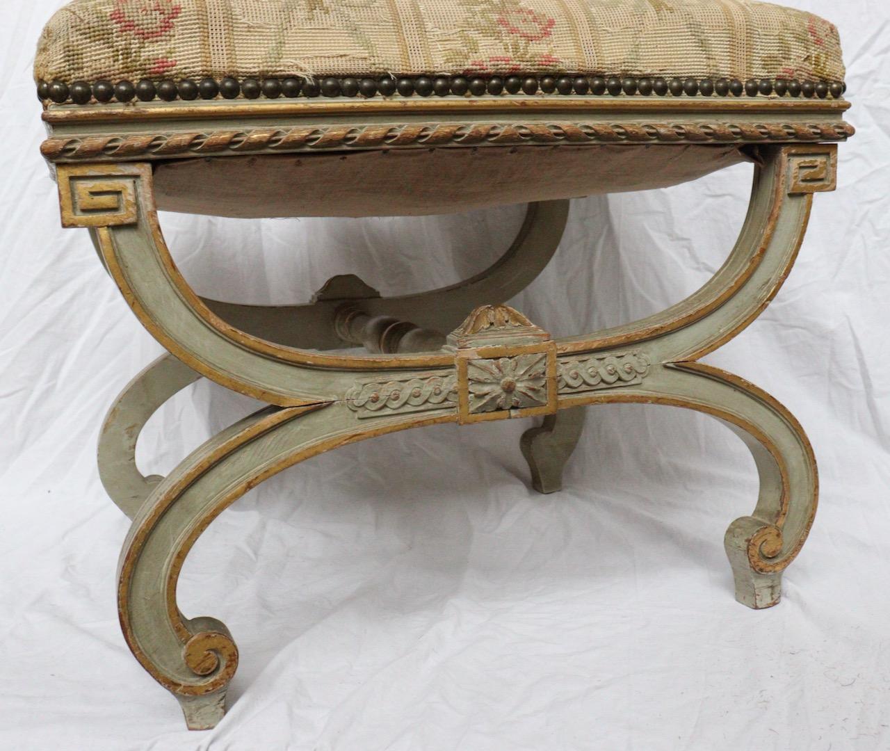 Gilt French 19th Century Curule Lacquered Stool, circa 1880