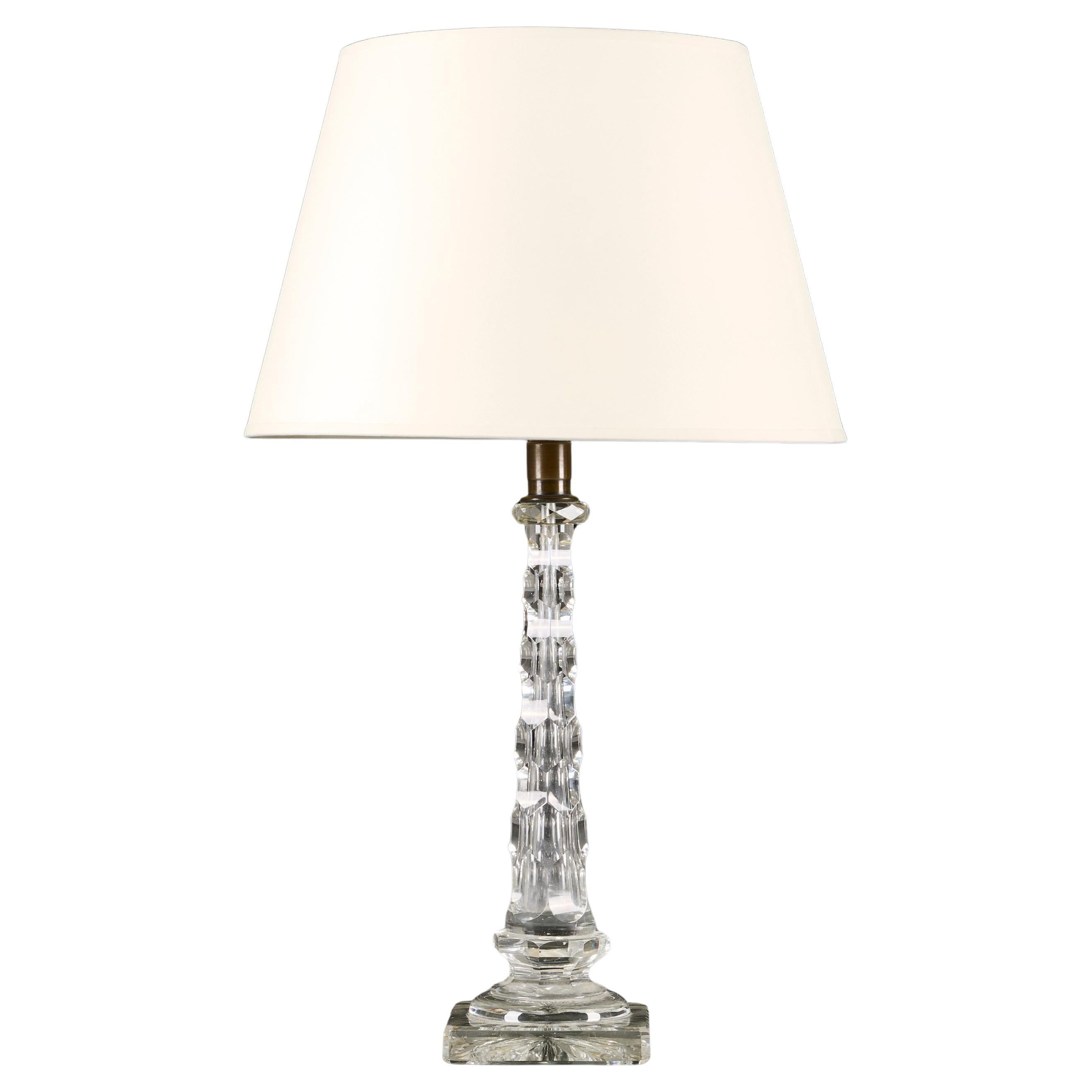 A French 19th Century Cut Glass Column Lamp after Baccarat For Sale