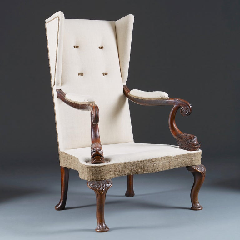 French 19th Century Dolphin Arm Hardwood Library Chair at 1stDibs