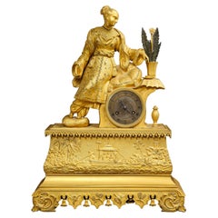French 19th Century Dore Bronze Chinoiserie Figural Clock for Chinese Market