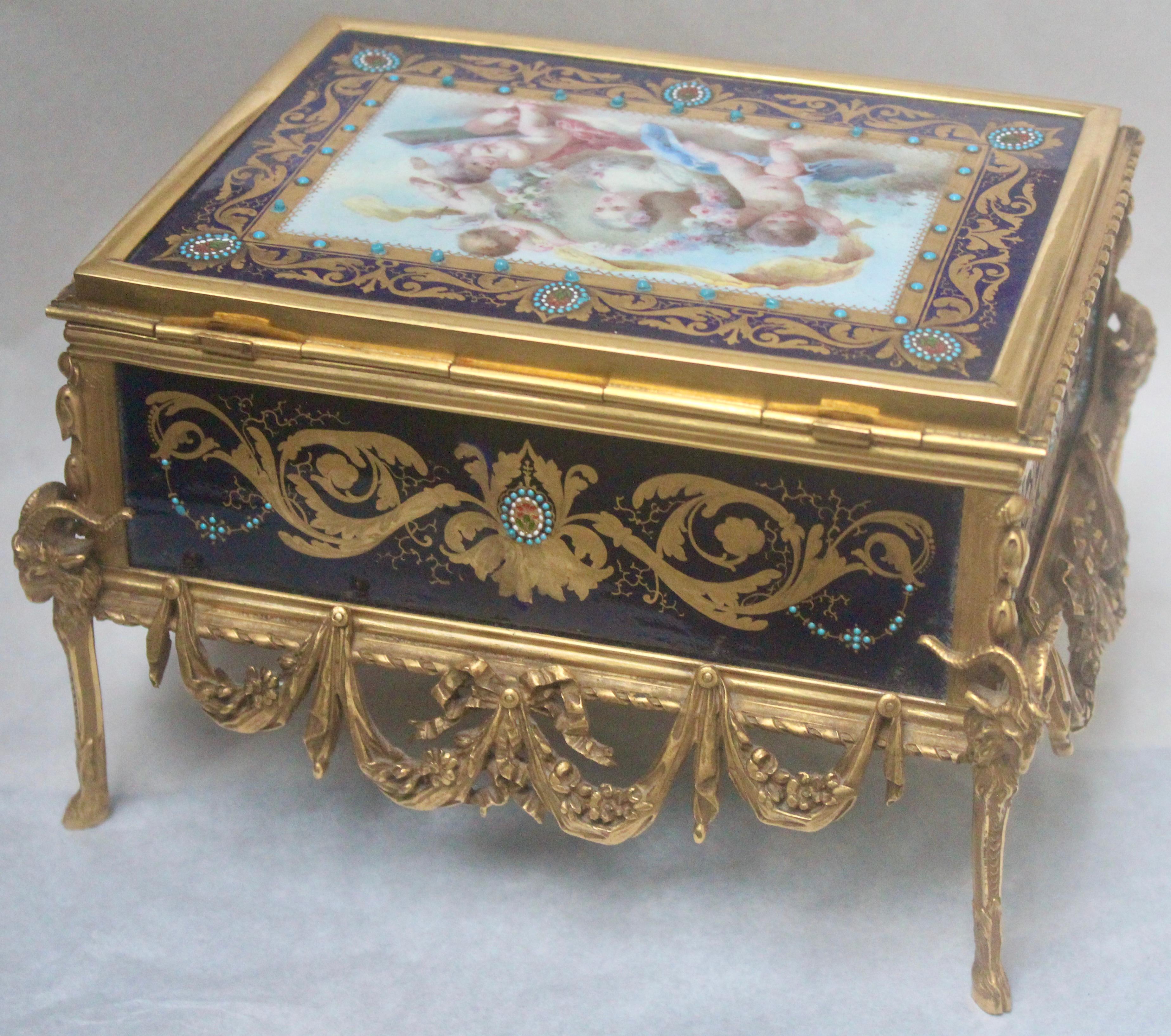 Late 19th Century French 19th Century Enameled and Ormolu-Mounted Jewelry Casket