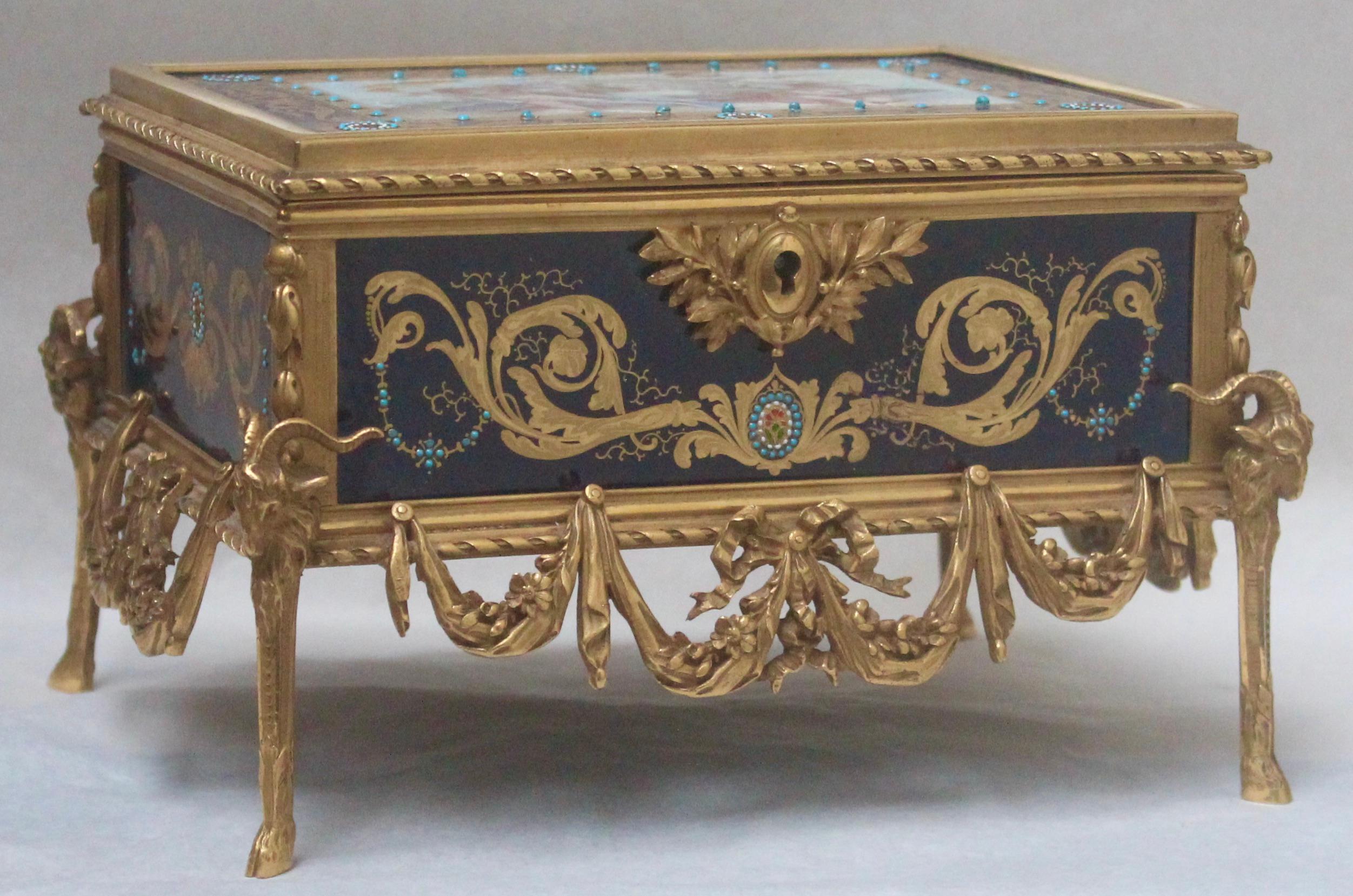 French 19th Century Enameled and Ormolu-Mounted Jewelry Casket 2