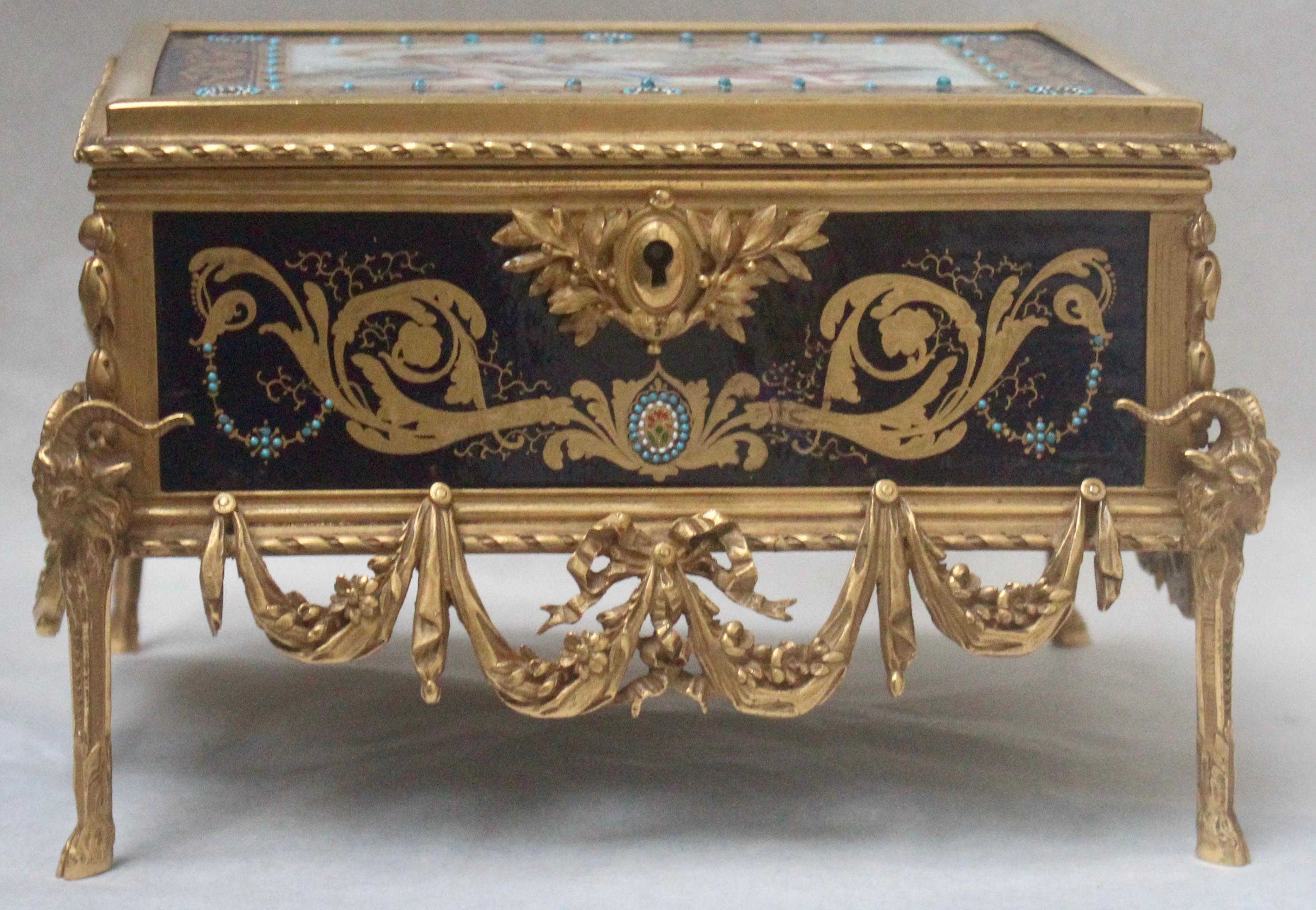 French 19th Century Enameled and Ormolu-Mounted Jewelry Casket 3
