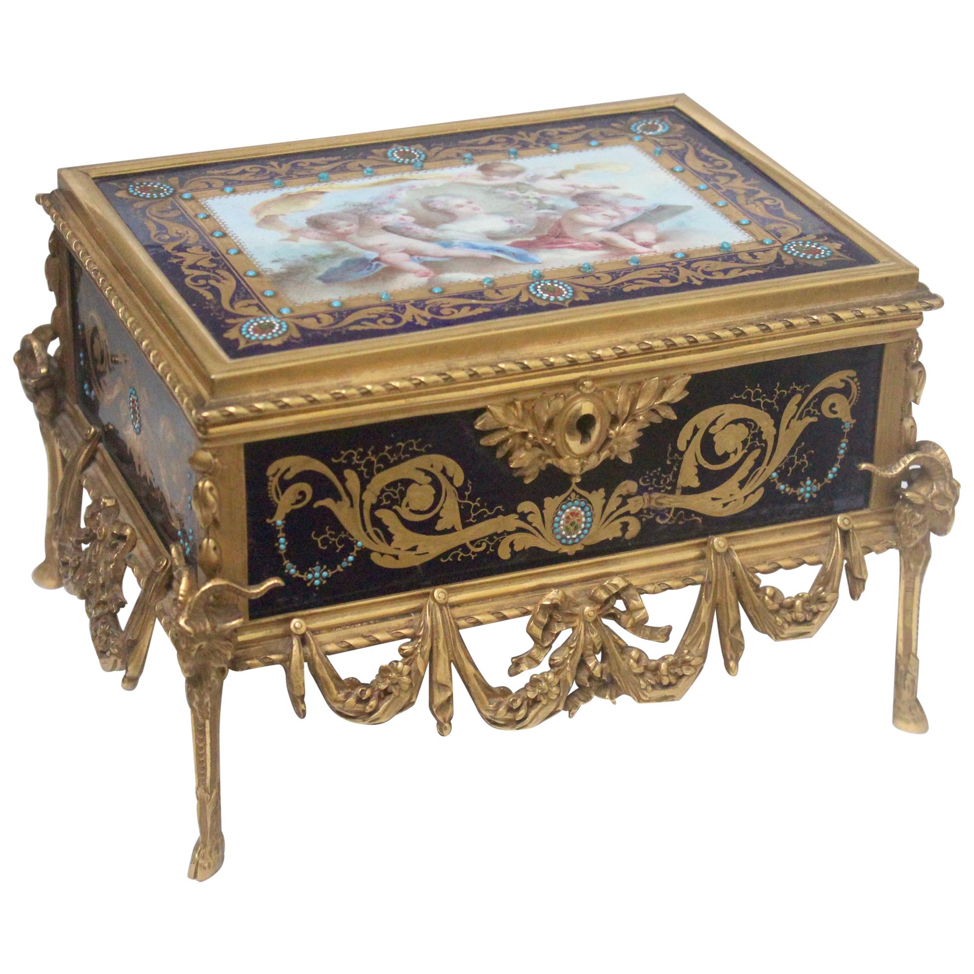French 19th Century Enameled and Ormolu-Mounted Jewelry Casket