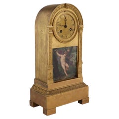 A French 19th Century Gilt-Bronze and Painted Porcelain Mantel Clock