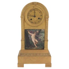 A French 19th Century Gilt-Bronze and Painted Porcelain Mantel Clock 