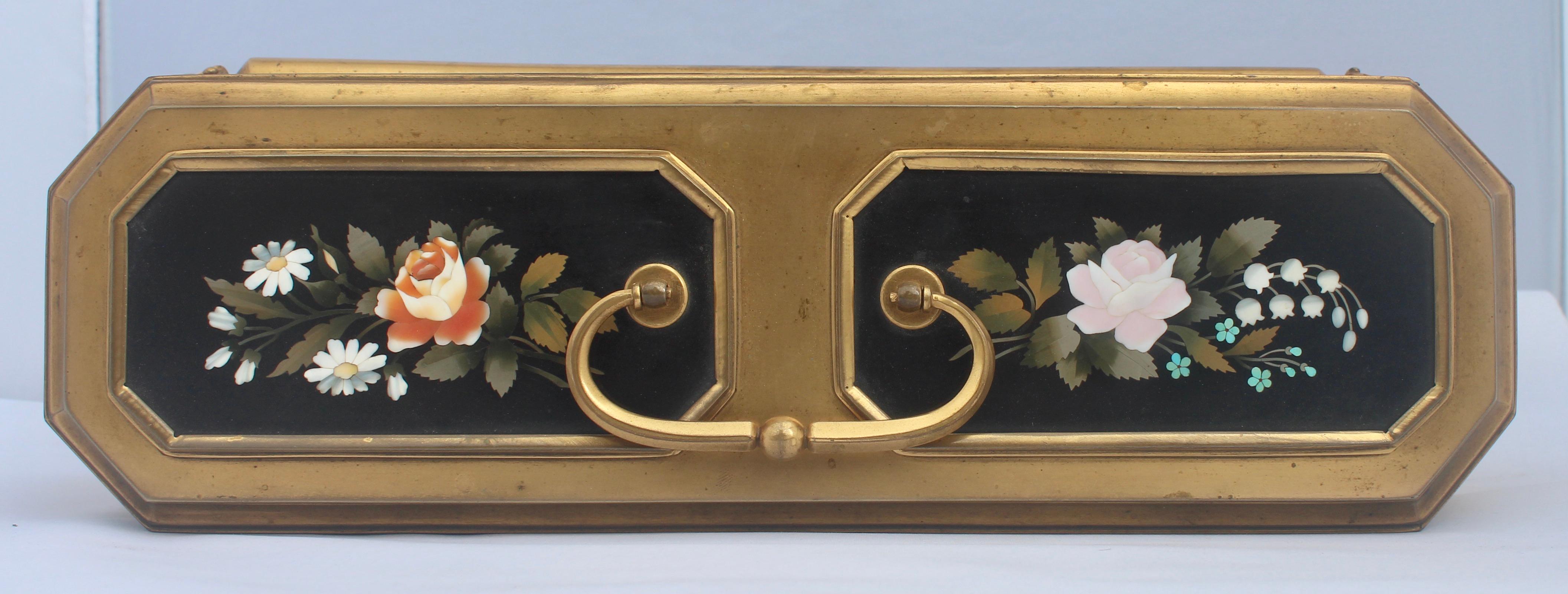 French 19th Century Gilt-Bronze and Pietra Dura Inset Jewelry Casket 2