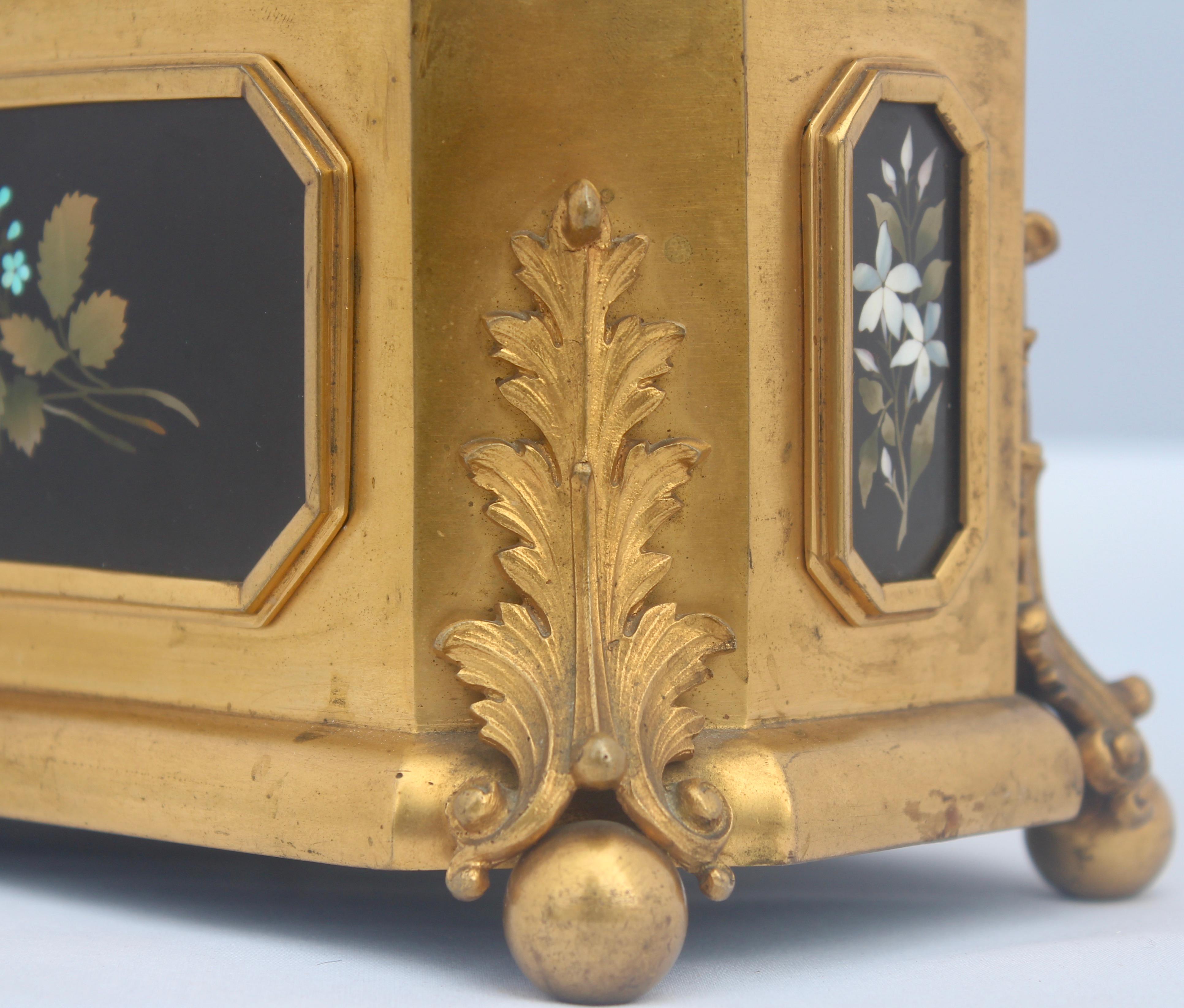 French 19th Century Gilt-Bronze and Pietra Dura Inset Jewelry Casket 3