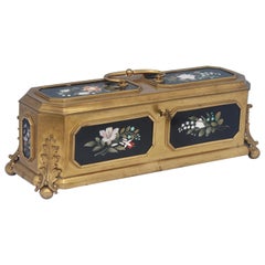French 19th Century Gilt-Bronze and Pietra Dura Inset Jewelry Casket