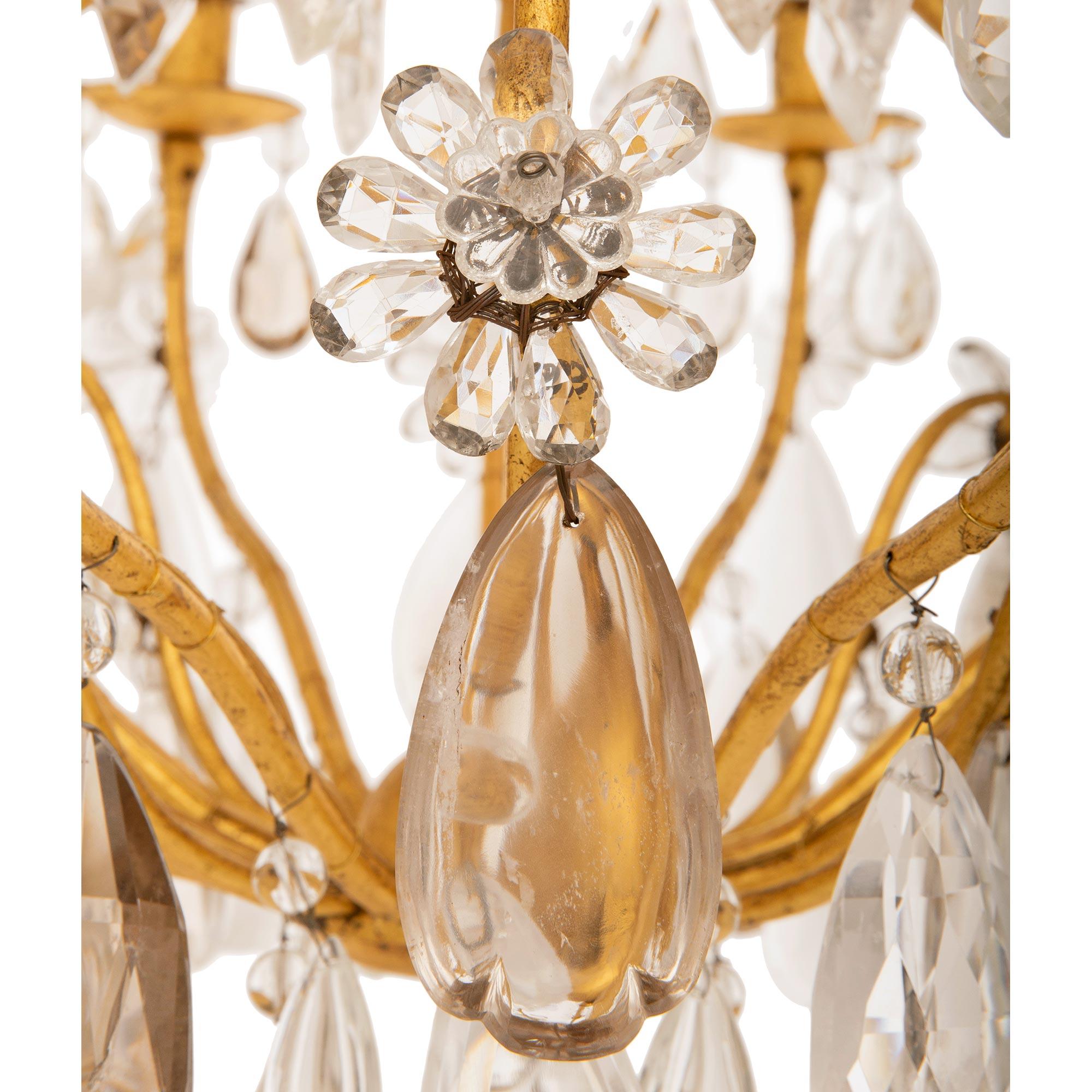 19th Century A French 19th century Gilt Iron, crystal and rock crystal chandelier For Sale