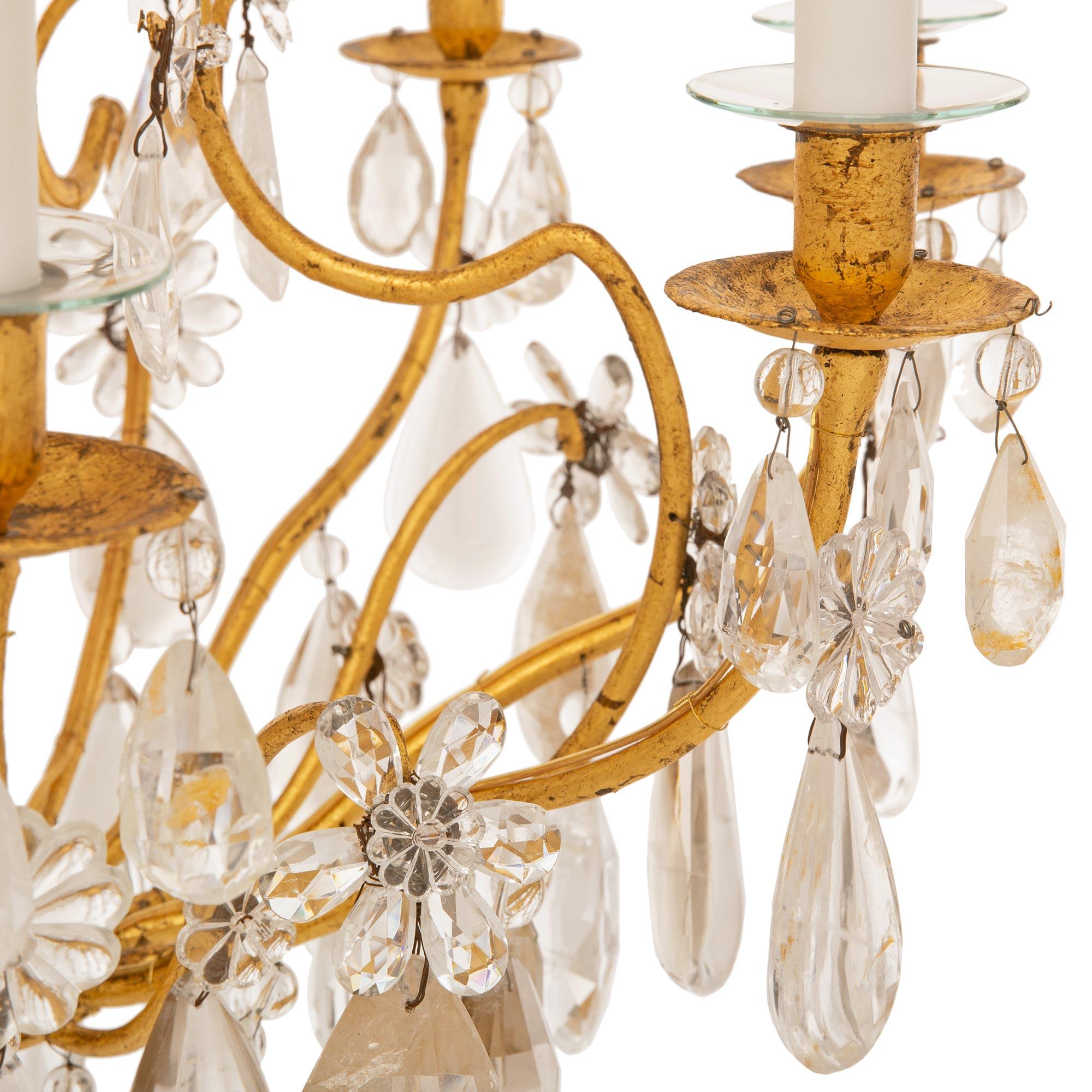 Crystal A French 19th century Gilt Iron, crystal and rock crystal chandelier For Sale