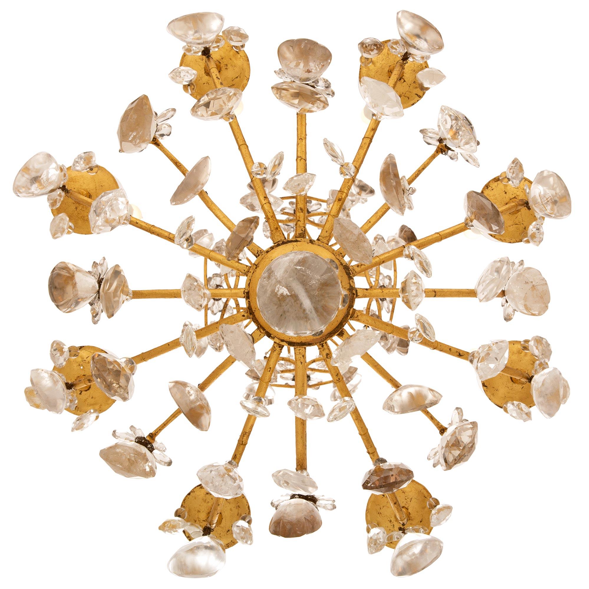 A French 19th century Gilt Iron, crystal and rock crystal chandelier For Sale 2