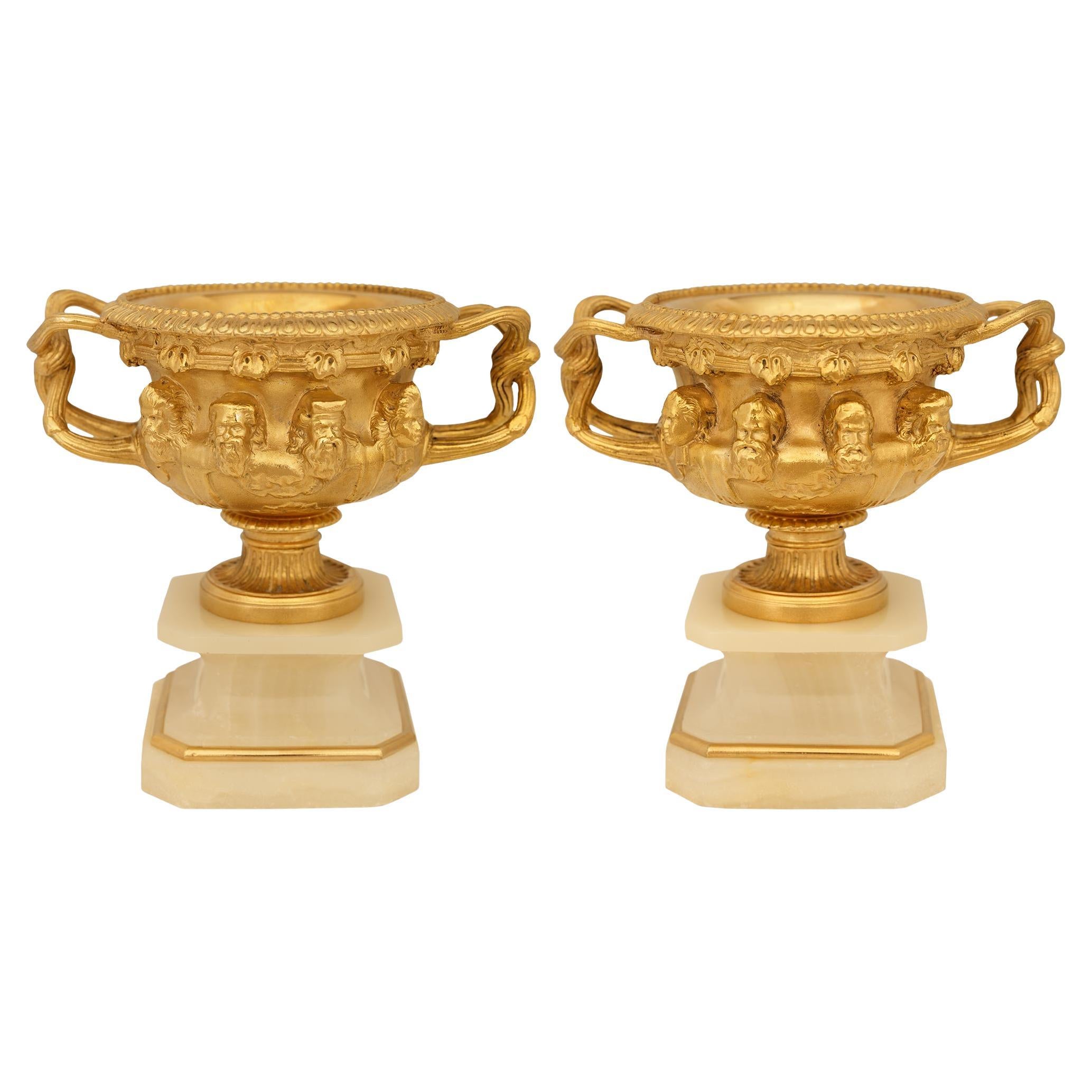 A French 19th century Grand Tour Period Onyx and Ormolu Warwick vases For Sale