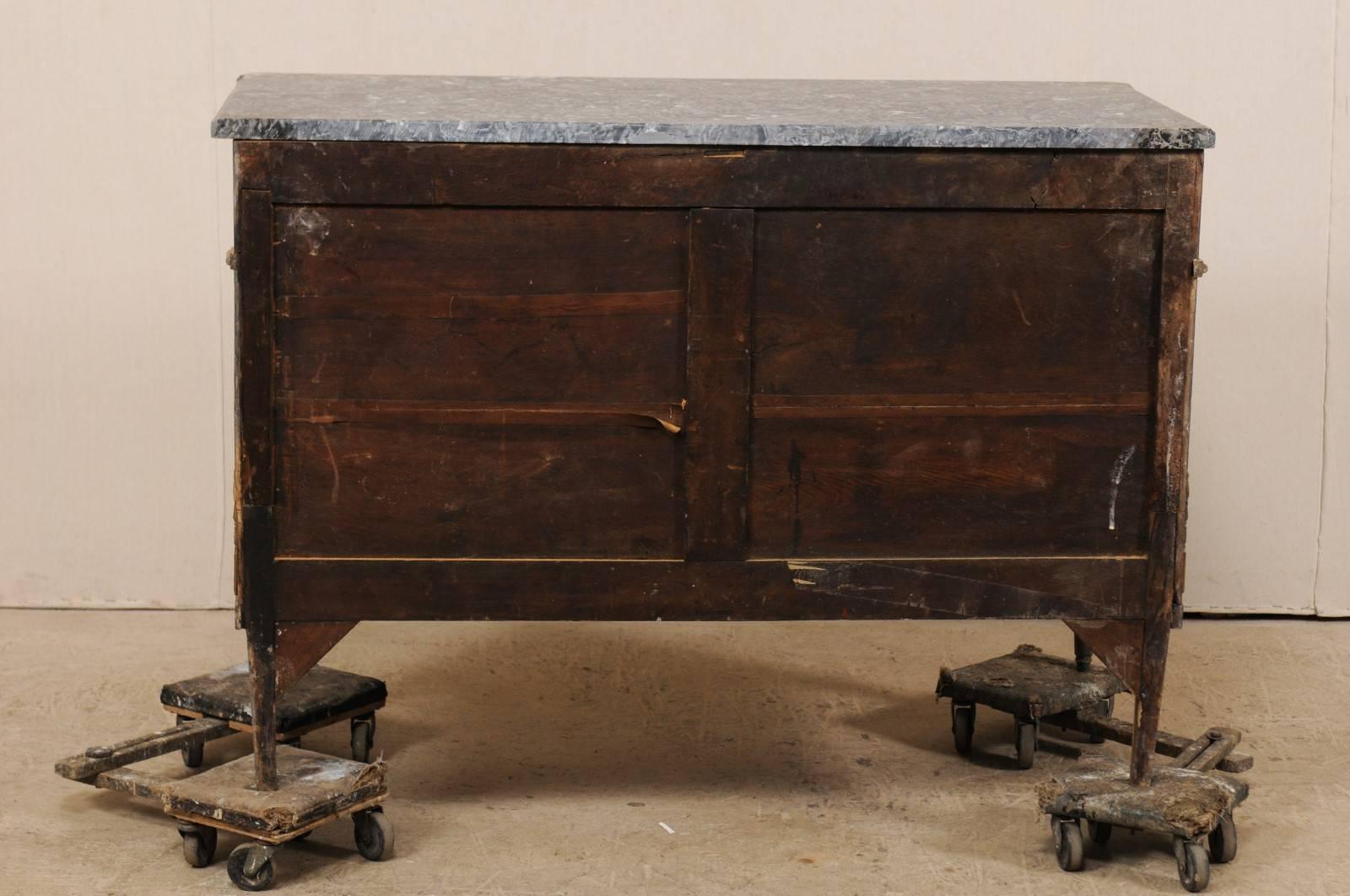 19th Century French Grey Marble and Wood Chest of Three Drawers with Gold Accents