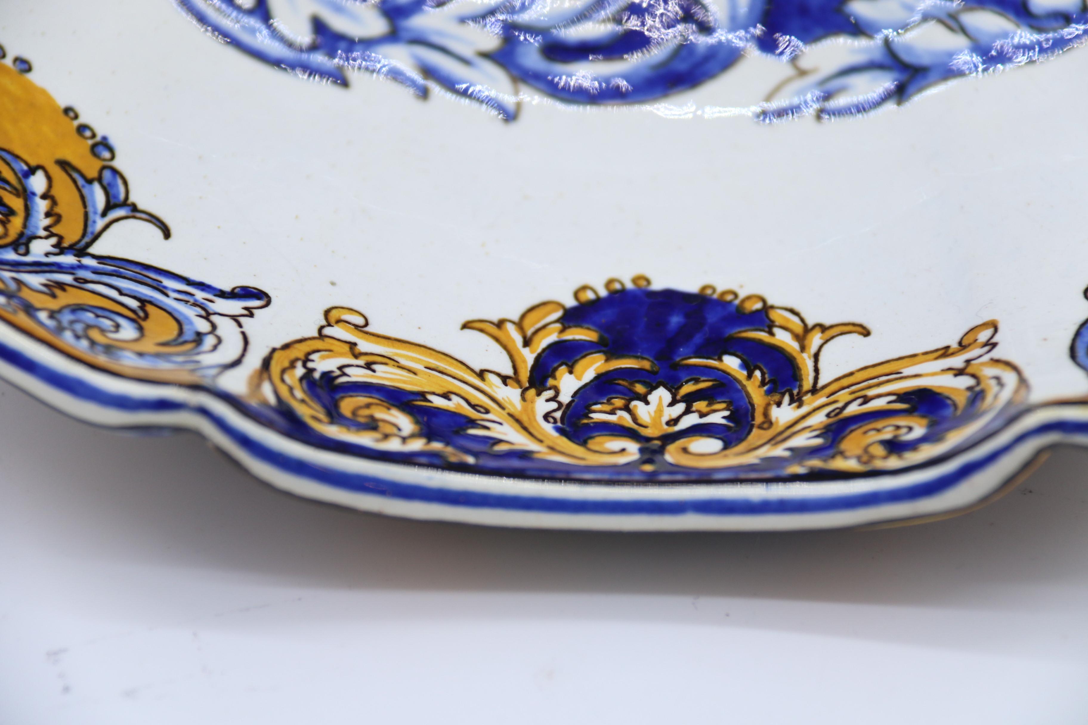 Napoleon III A French 19th century hand painted majolica dish from the Gien factory C 1875 For Sale
