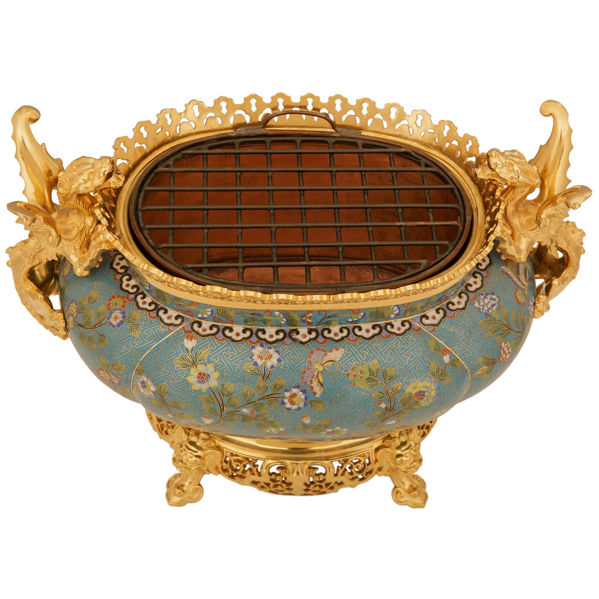 Vase/vase en cloisonné et bronze doré de style Japonais du 19ème siècle en vente 2