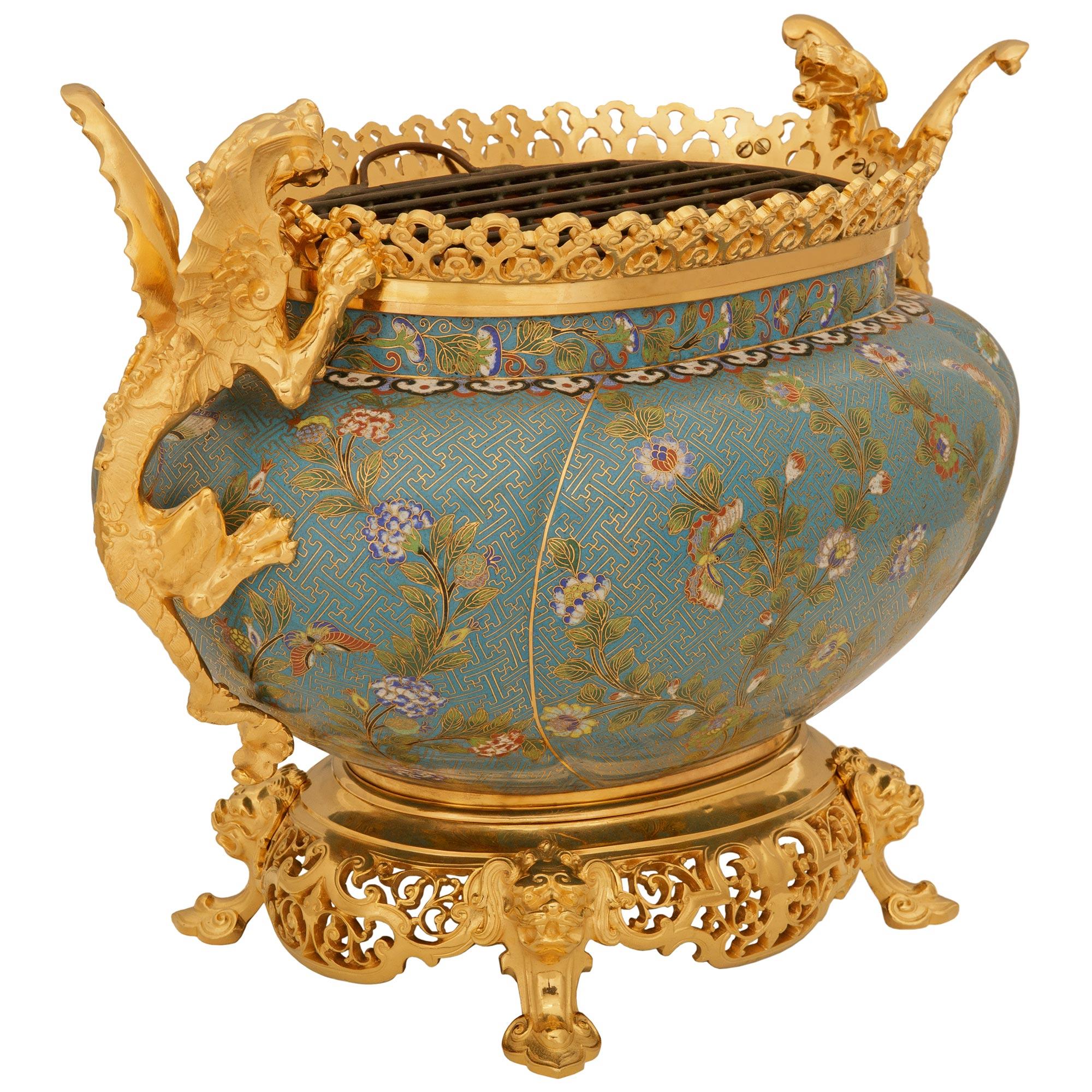Japonisme Vase/vase en cloisonné et bronze doré de style Japonais du 19ème siècle en vente