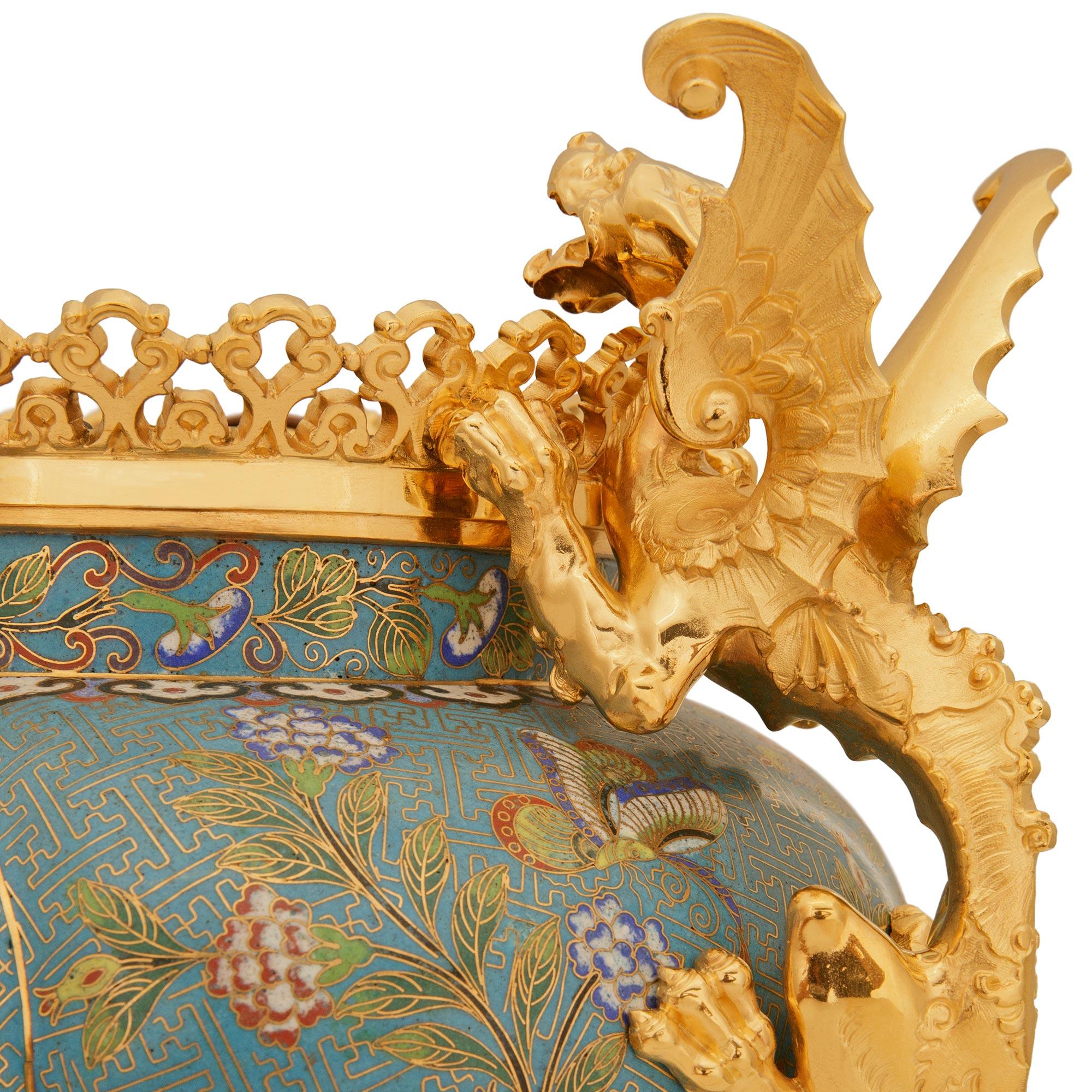 XIXe siècle Vase/vase en cloisonné et bronze doré de style Japonais du 19ème siècle en vente