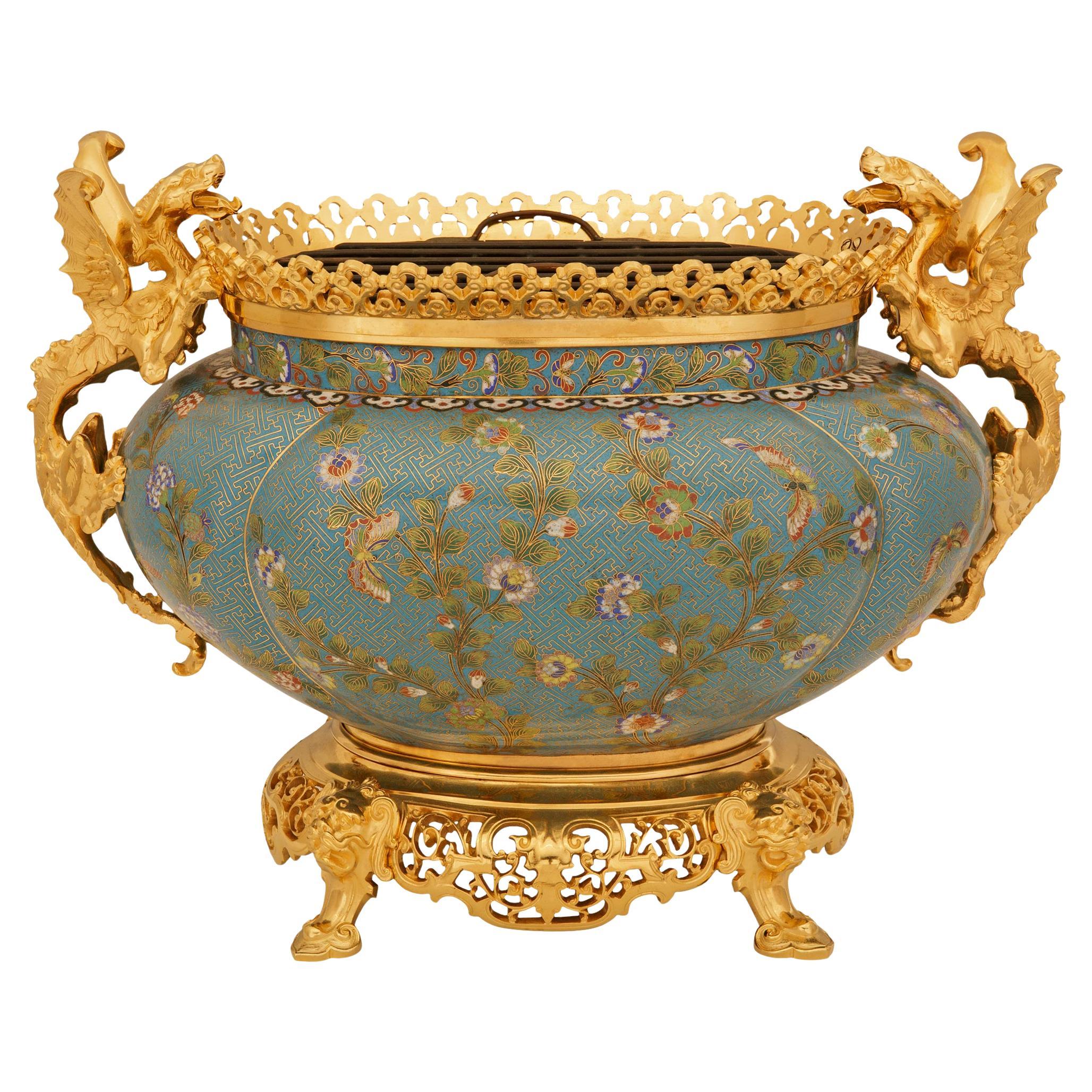 A French 19th century Japonisme st. Cloisonné and Ormolu planter/vase