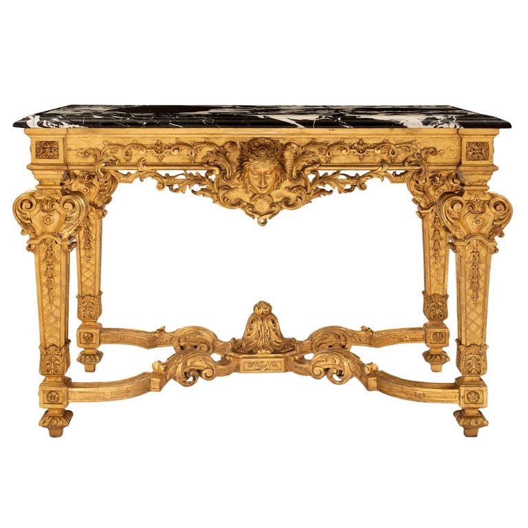 French 19th Century Louis XIV St. Giltwood and Grand Antique Marble ...