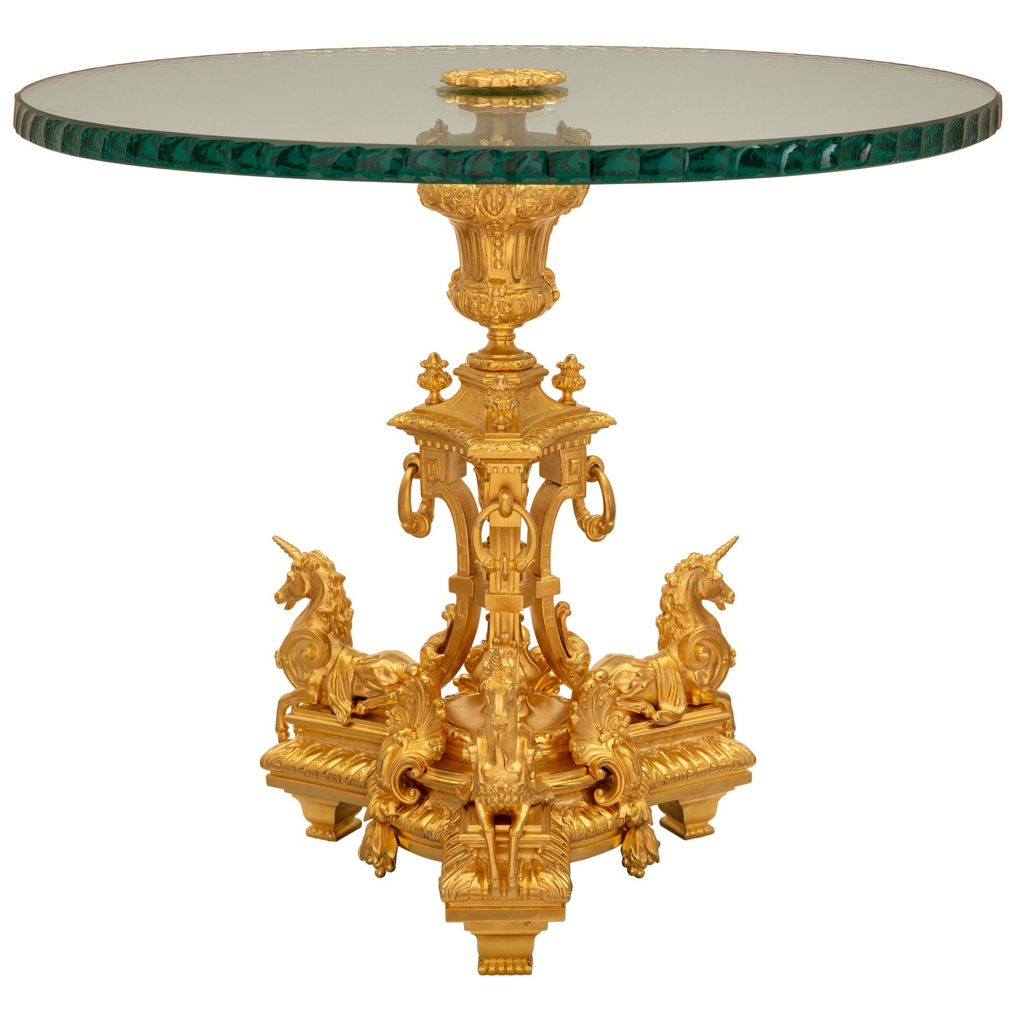 French 19th Century Louis XIV St. Ormolu and Glass Side Table In Good Condition For Sale In West Palm Beach, FL