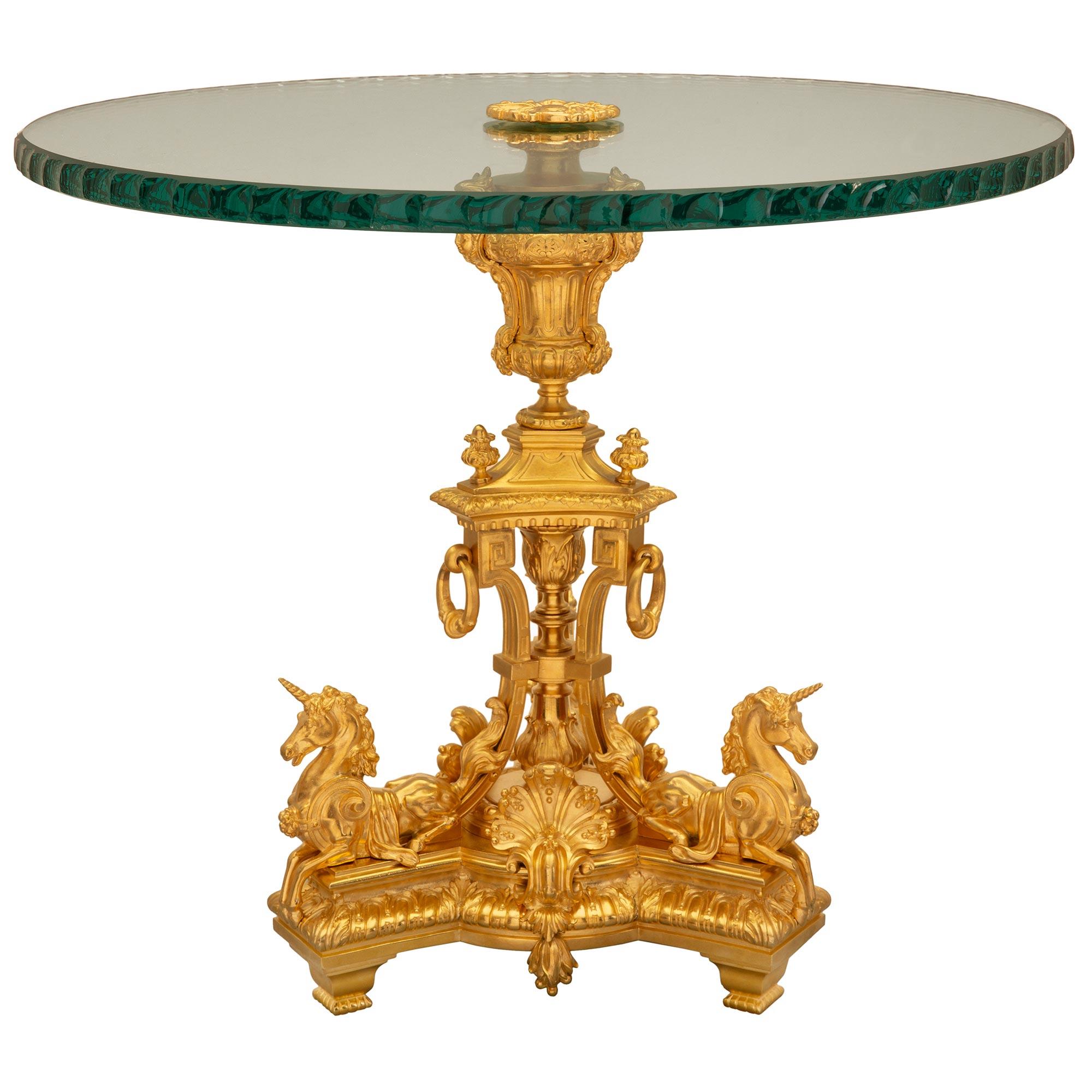 French 19th Century Louis XIV St. Ormolu and Glass Side Table For Sale 1