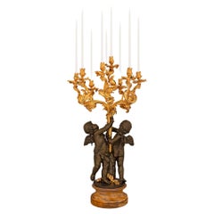 A French 19th century Louis XV st. Belle Époque period patinated candelabra