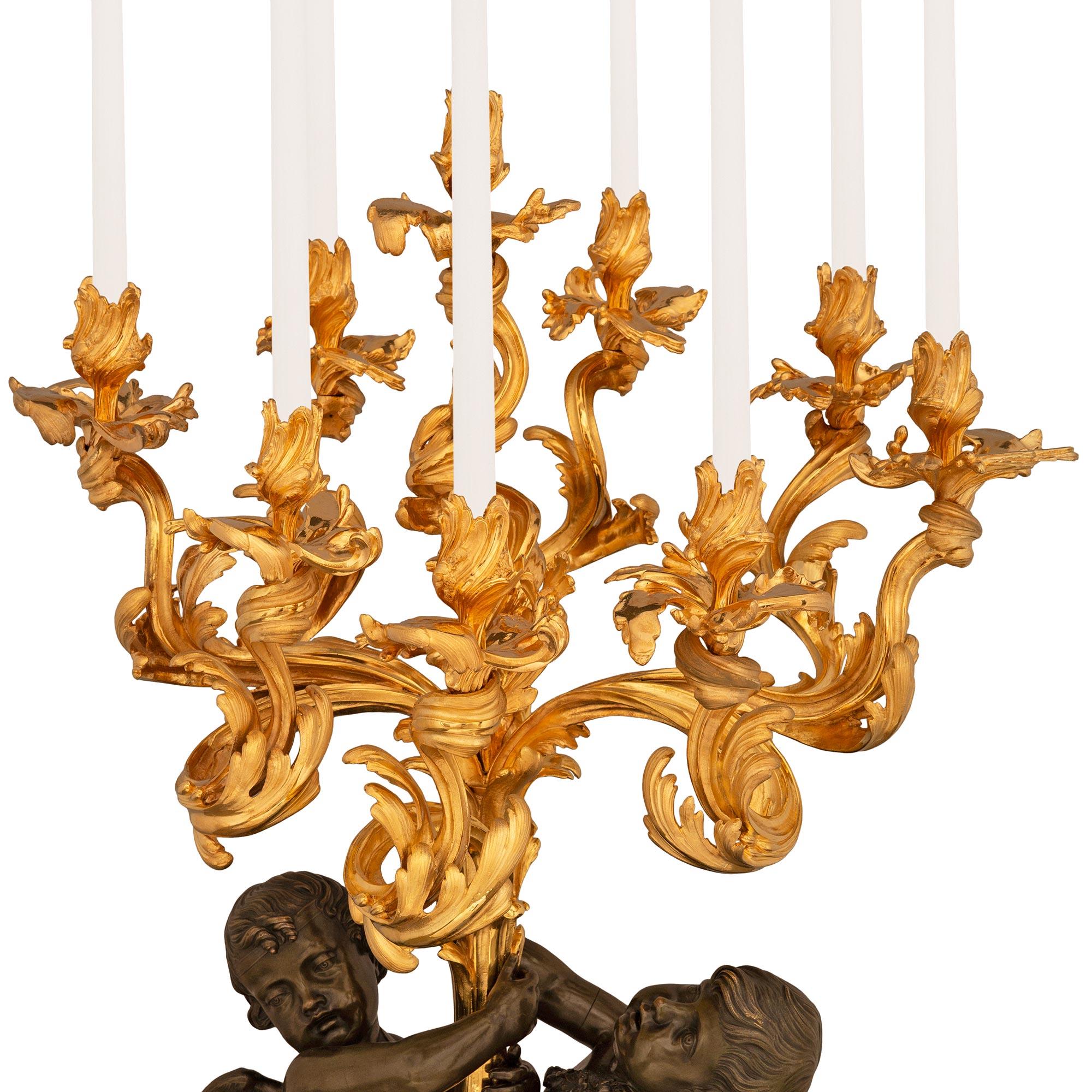 Candelabro francese del XIX secolo in stile Luigi XV Belle Époque patinato In condizioni buone in vendita a West Palm Beach, FL