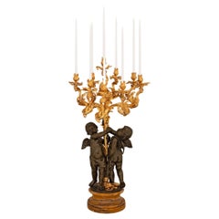 Un candelabro francés del siglo XIX, estilo Luis XV y Belle Époque, patinado