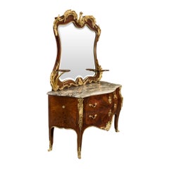 French 19th Century Louis XV Style Chest and Mirror, Attribute to Krieger