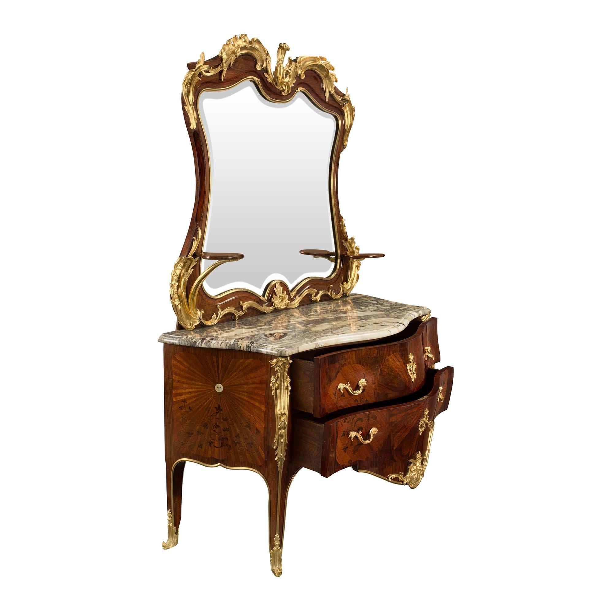French 19th Century Louis XV Style Chest and Mirror, Attribute to Krieger In Excellent Condition In West Palm Beach, FL