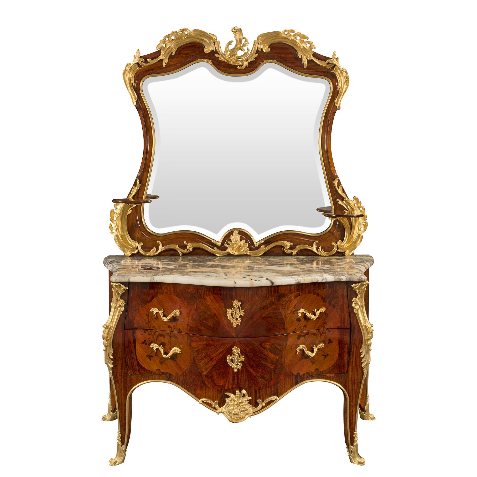 French 19th Century Louis XV Style Chest and Mirror, Attribute to Krieger