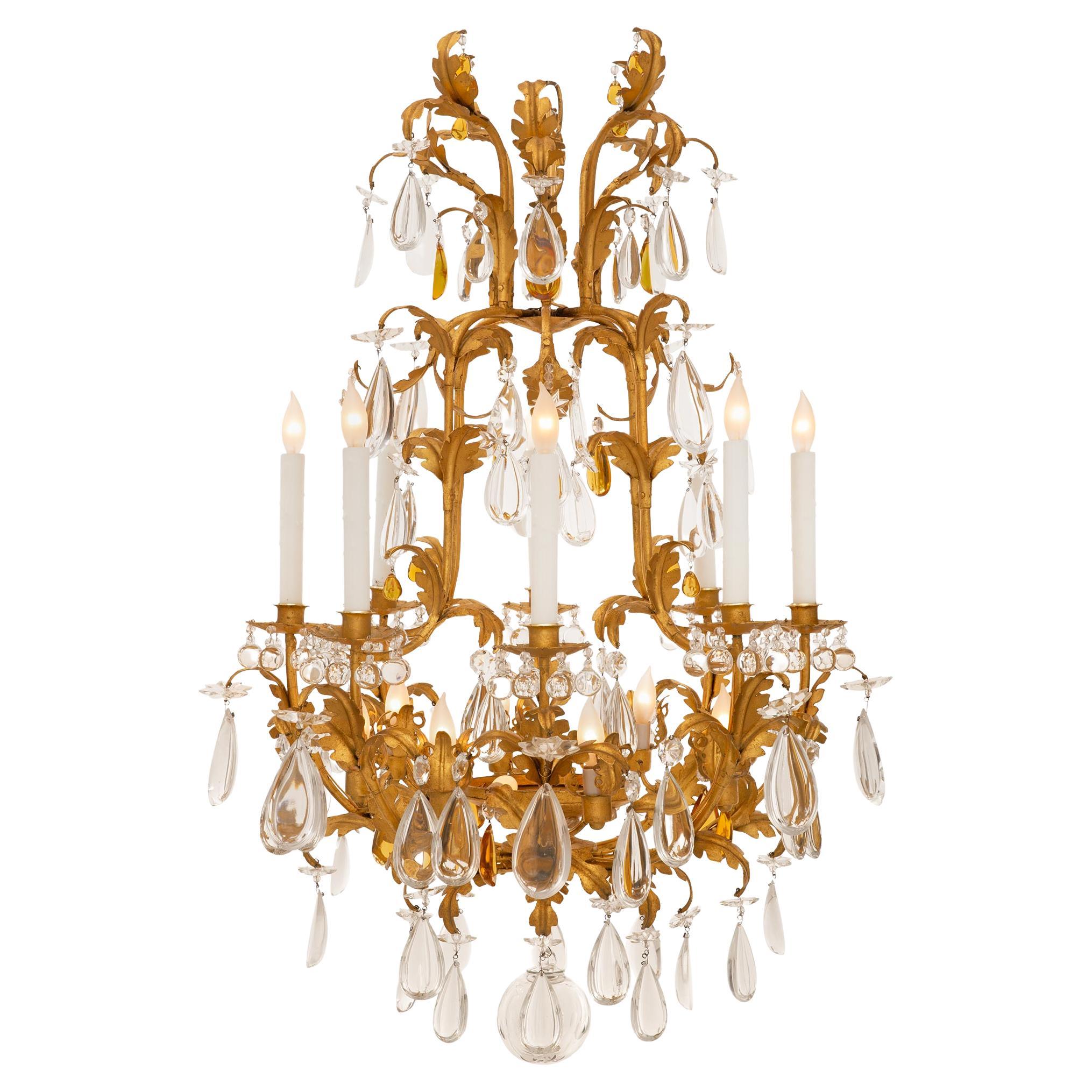 A French 19th century Louis XV st. crystal chandelier  For Sale