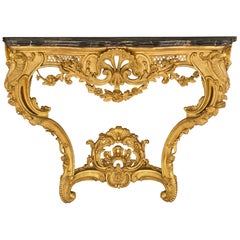 French 19th Century Louis XV St. Giltwood and Portoro Marble Console